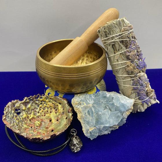 Spiritual Gift Box: Copper Bowl, Celestite, Sage, Singing Bowl