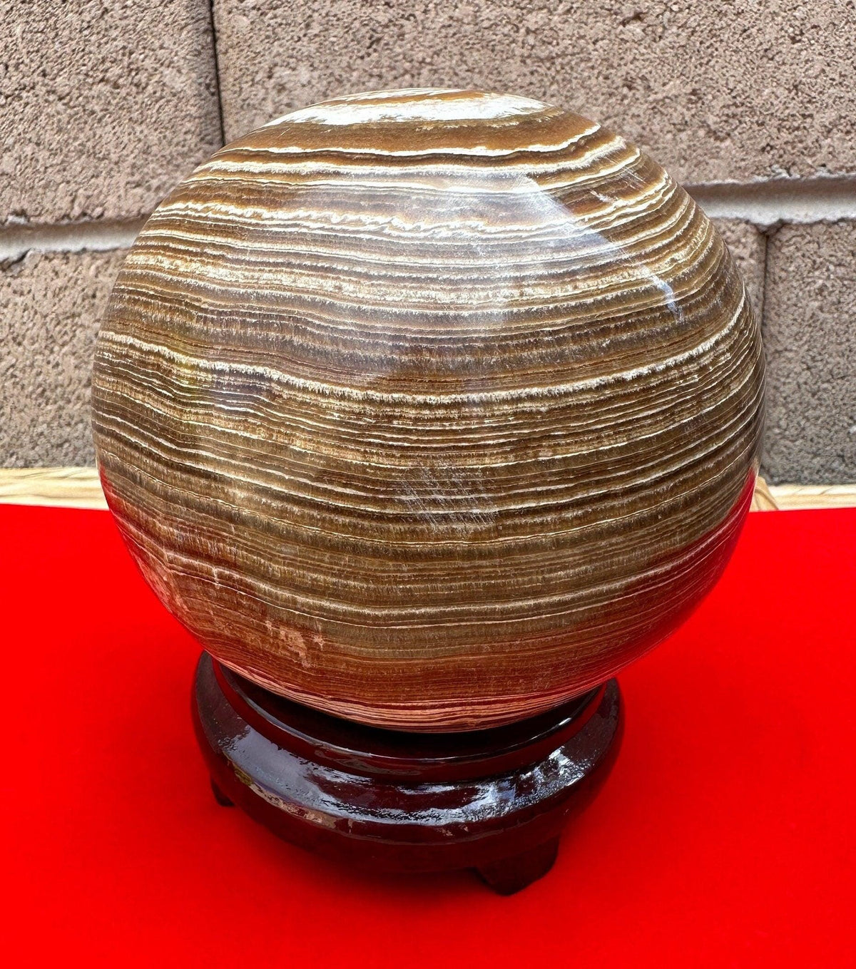 Polished Aragonite Sphere with Stand: Energy Balancing Decor, 4 lbs 11.4 oz
