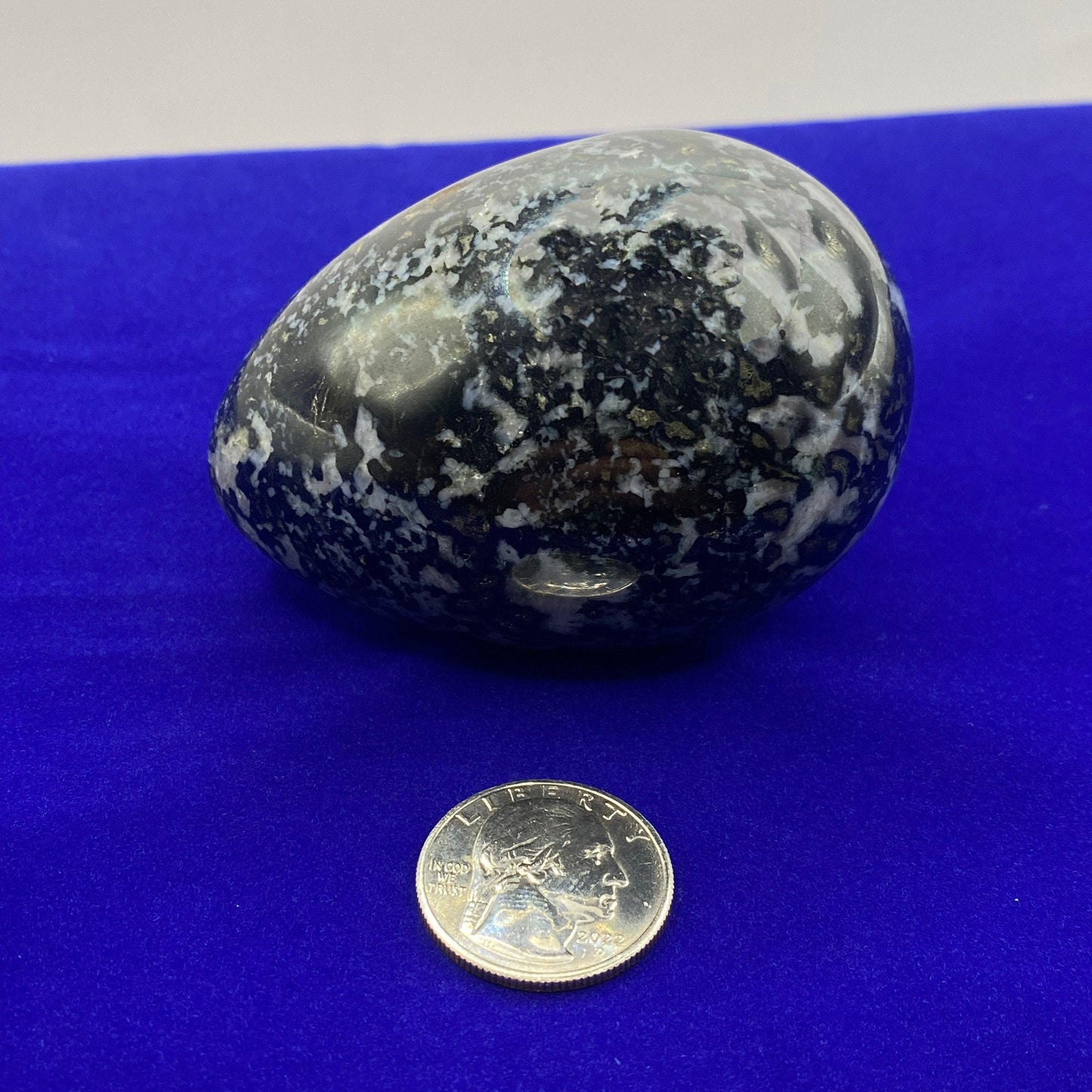 Beautiful smooth polished Indigo Gabbro Egg, A stone of Courage and Confidence, Mineral Egg, Stone Egg, Mystic Merlinite weight is 12.2 oz