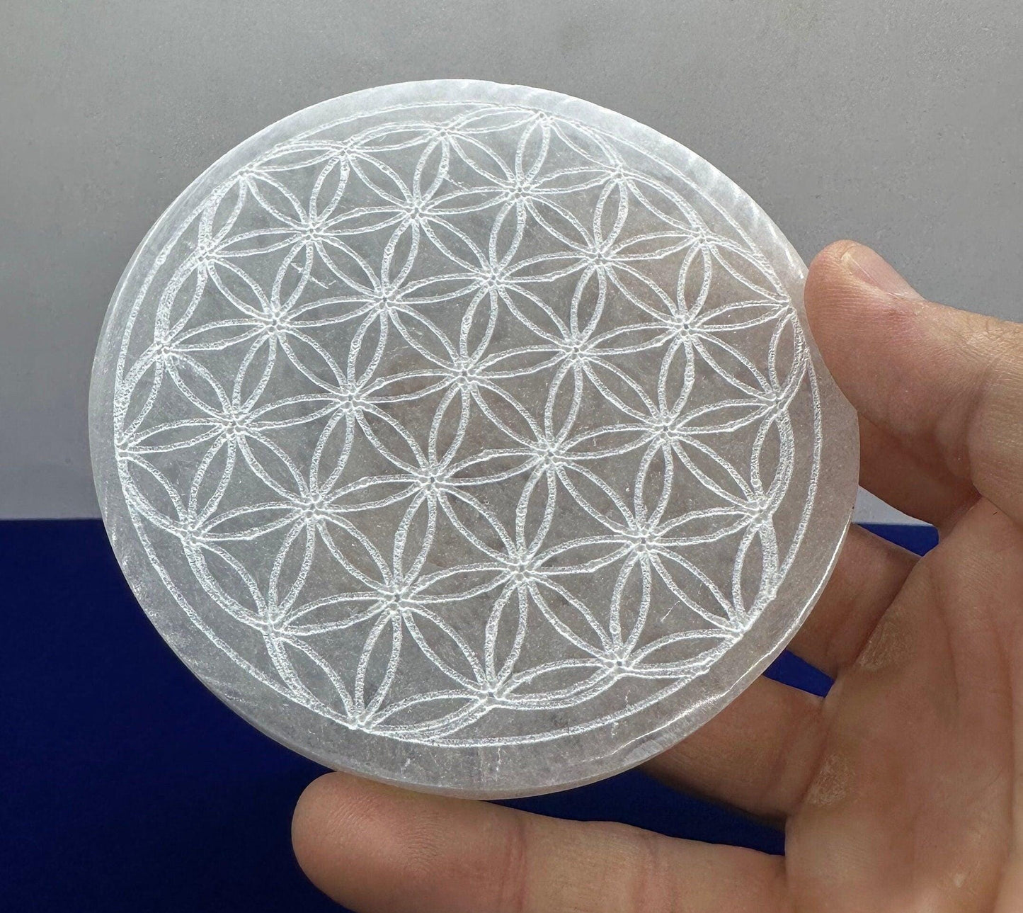 Selenite Flower of Life Charging Plate, Little Charging Plate, Crystal Grid Work, Cup Saucer, Reiki, Flower of Life, 9.0 ounces