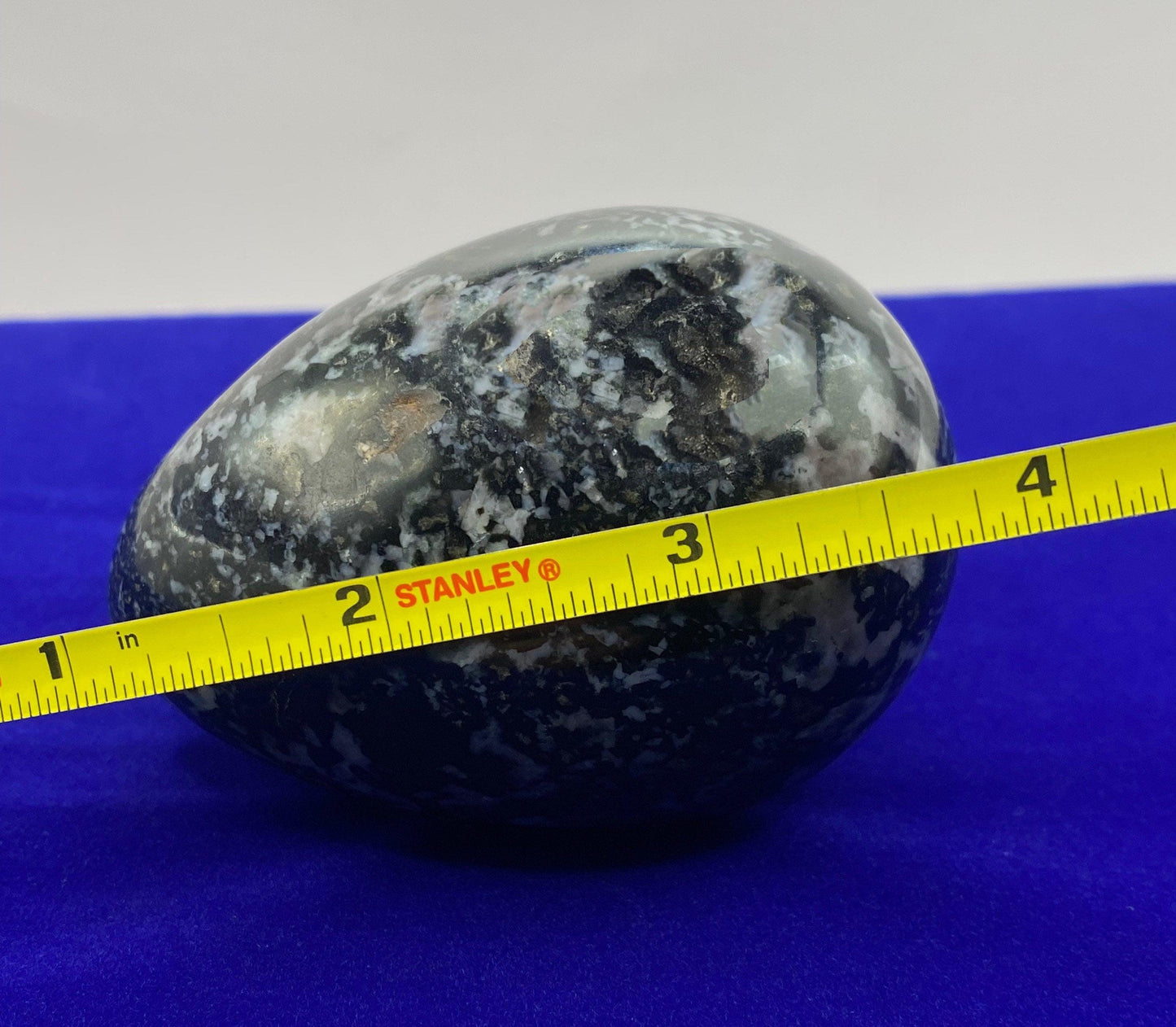 Beautiful smooth polished Indigo Gabbro Egg, A stone of Courage and Confidence, Mineral Egg, Stone Egg, Mystic Merlinite weight is 12.2 oz