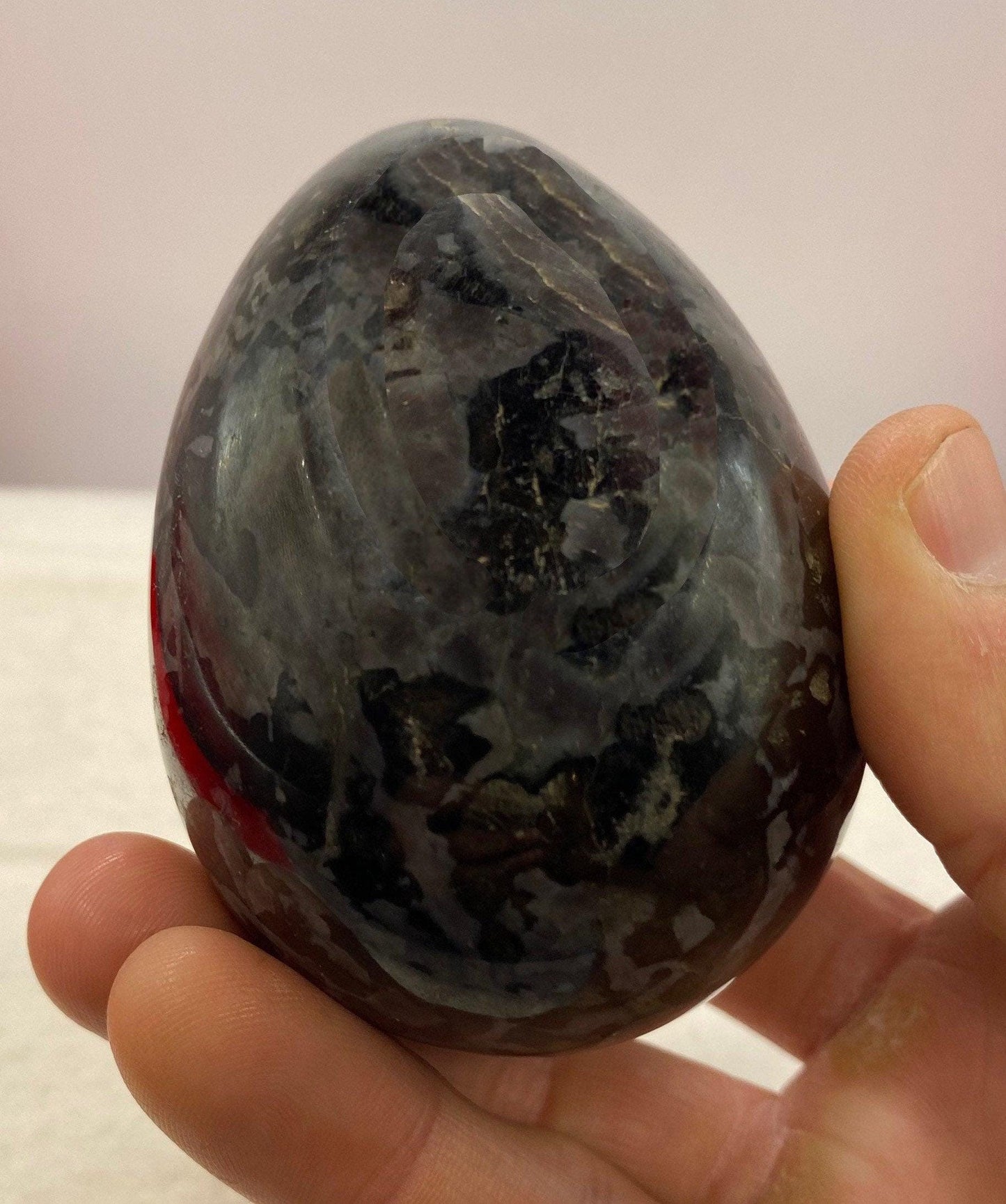 Beautiful smooth polished Indigo Gabbro Egg, A stone of Courage and Confidence, Mineral Egg, Stone Egg, Mystic Merlinite weight is 12.5 oz