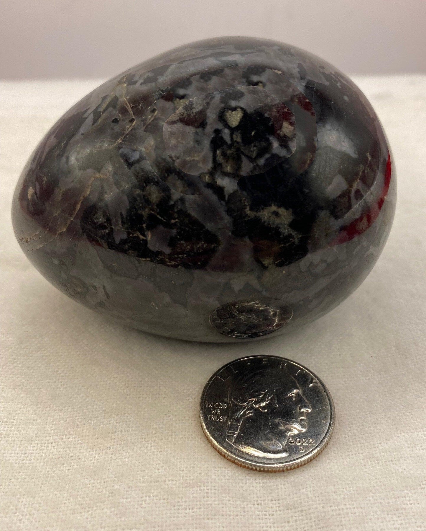 Beautiful smooth polished Indigo Gabbro Egg, A stone of Courage and Confidence, Mineral Egg, Stone Egg, Mystic Merlinite weight is 12.5 oz