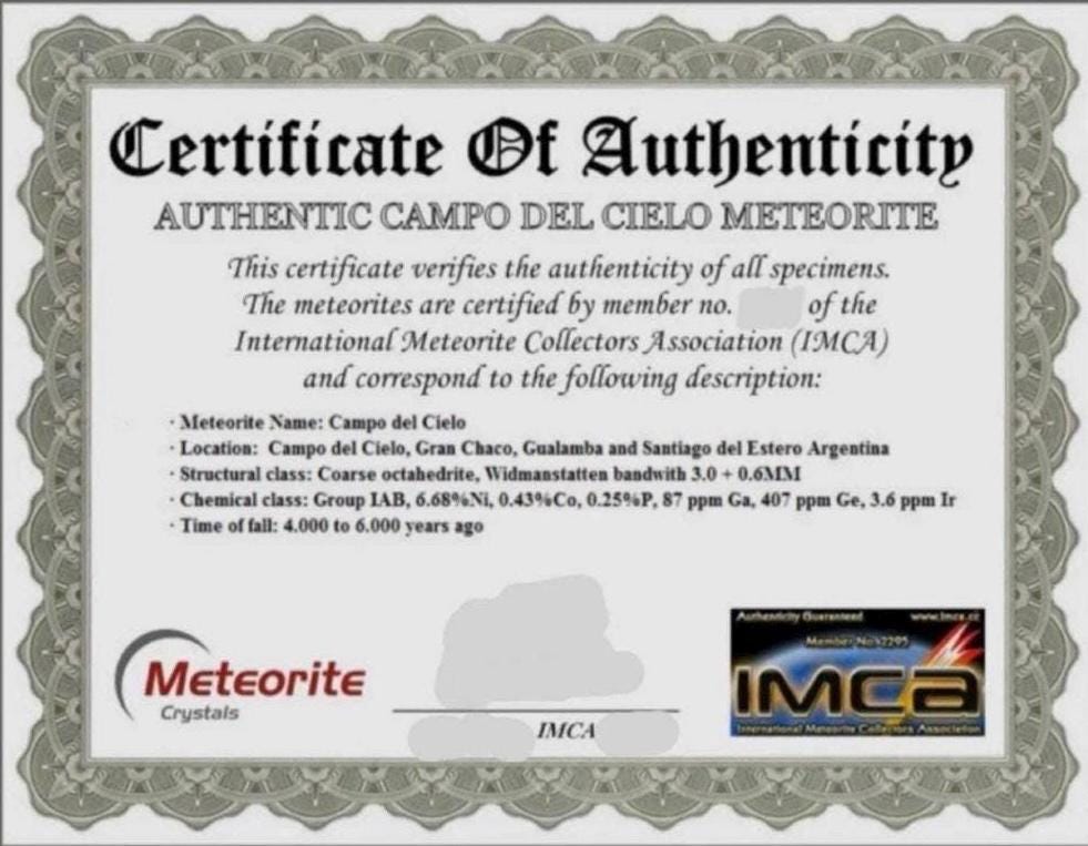 Meteorite Specimen Campo del Cielo 32.62 grams, Office Decor, Astronomy Gift, Space Gift, Iron Paperweight, COA, Iron Meteorite, Meteorite