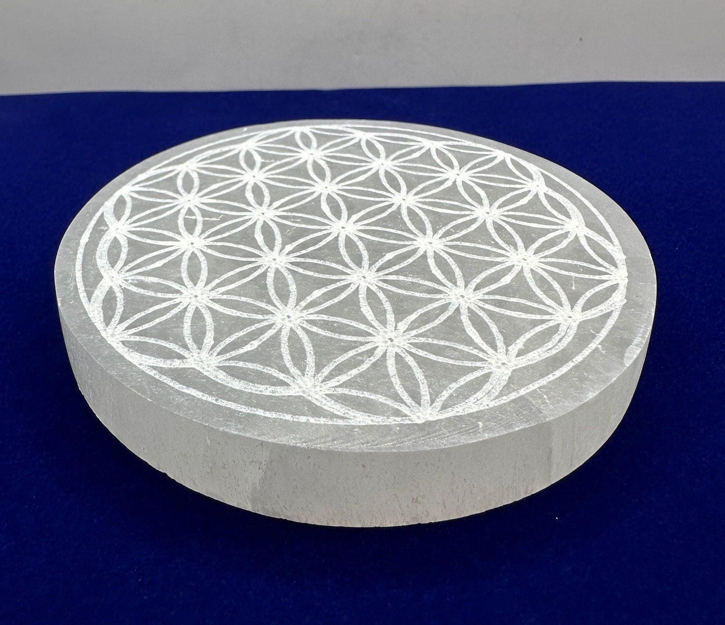 Selenite Flower of Life Charging Plate, Little Charging Plate, Crystal Grid Work, Cup Saucer, Reiki, Flower of Life, 9.0 ounces