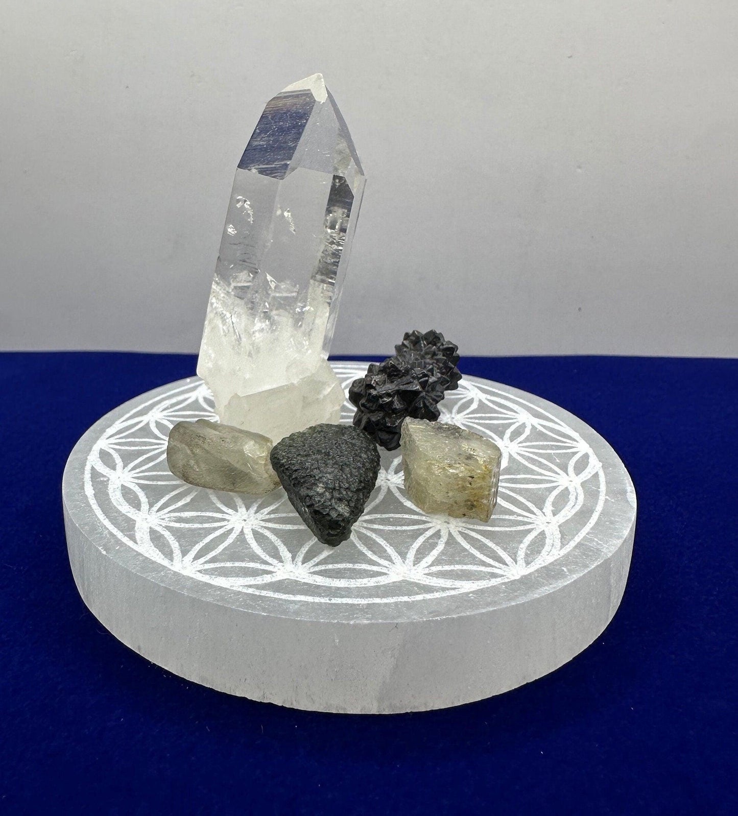 Selenite Flower of Life Charging Plate, Little Charging Plate, Crystal Grid Work, Cup Saucer, Reiki, Flower of Life, 9.0 ounces