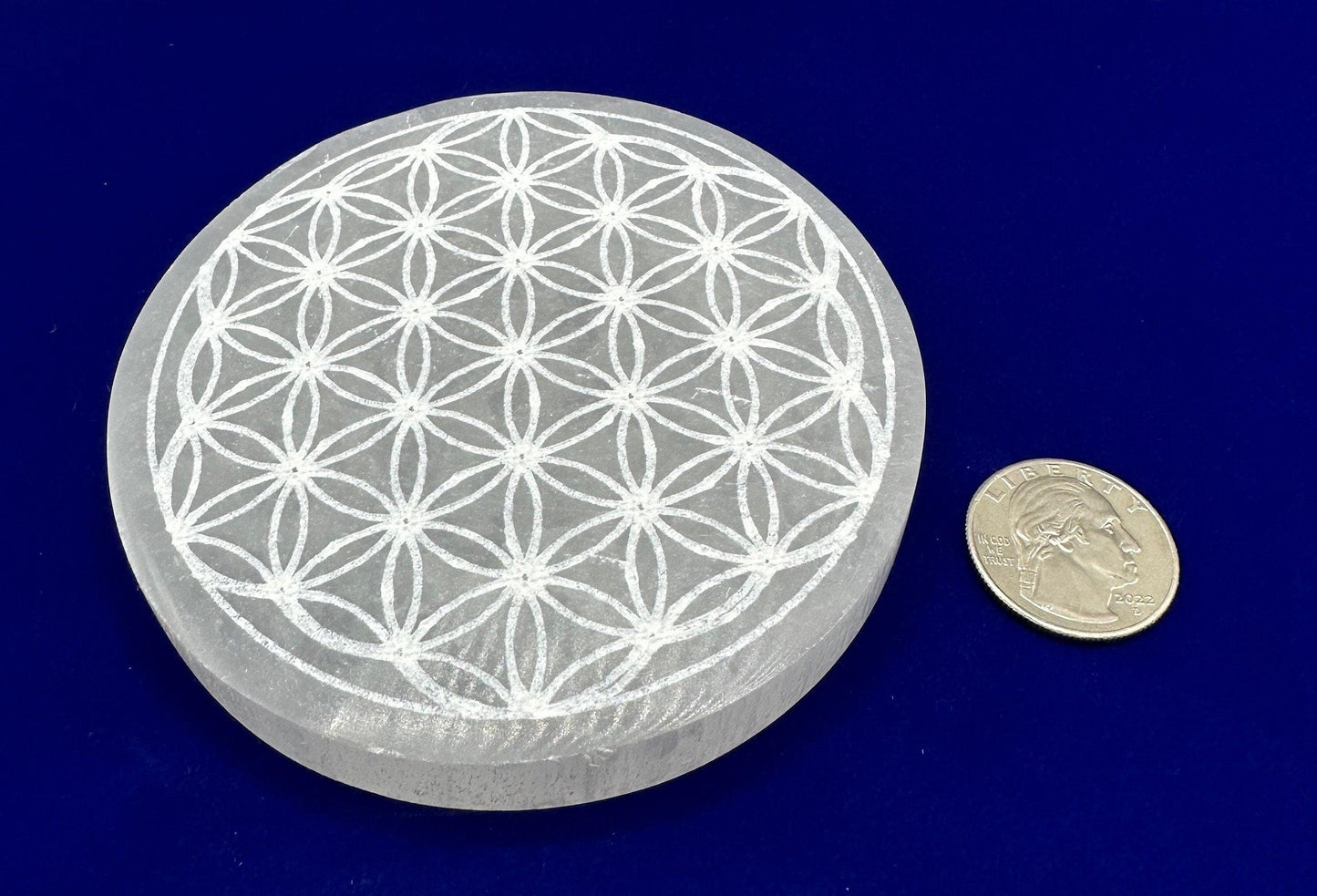 Selenite Flower of Life Charging Plate, Little Charging Plate, Crystal Grid Work, Cup Saucer, Reiki, Flower of Life, 9.0 ounces