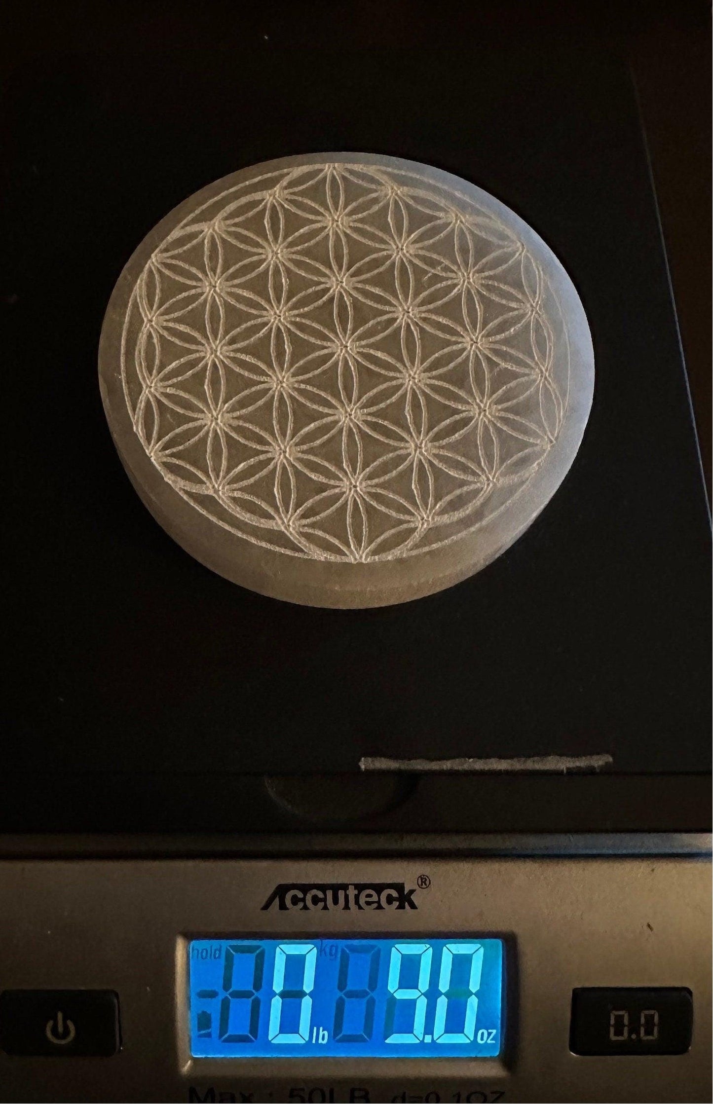 Selenite Flower of Life Charging Plate, Little Charging Plate, Crystal Grid Work, Cup Saucer, Reiki, Flower of Life, 9.0 ounces