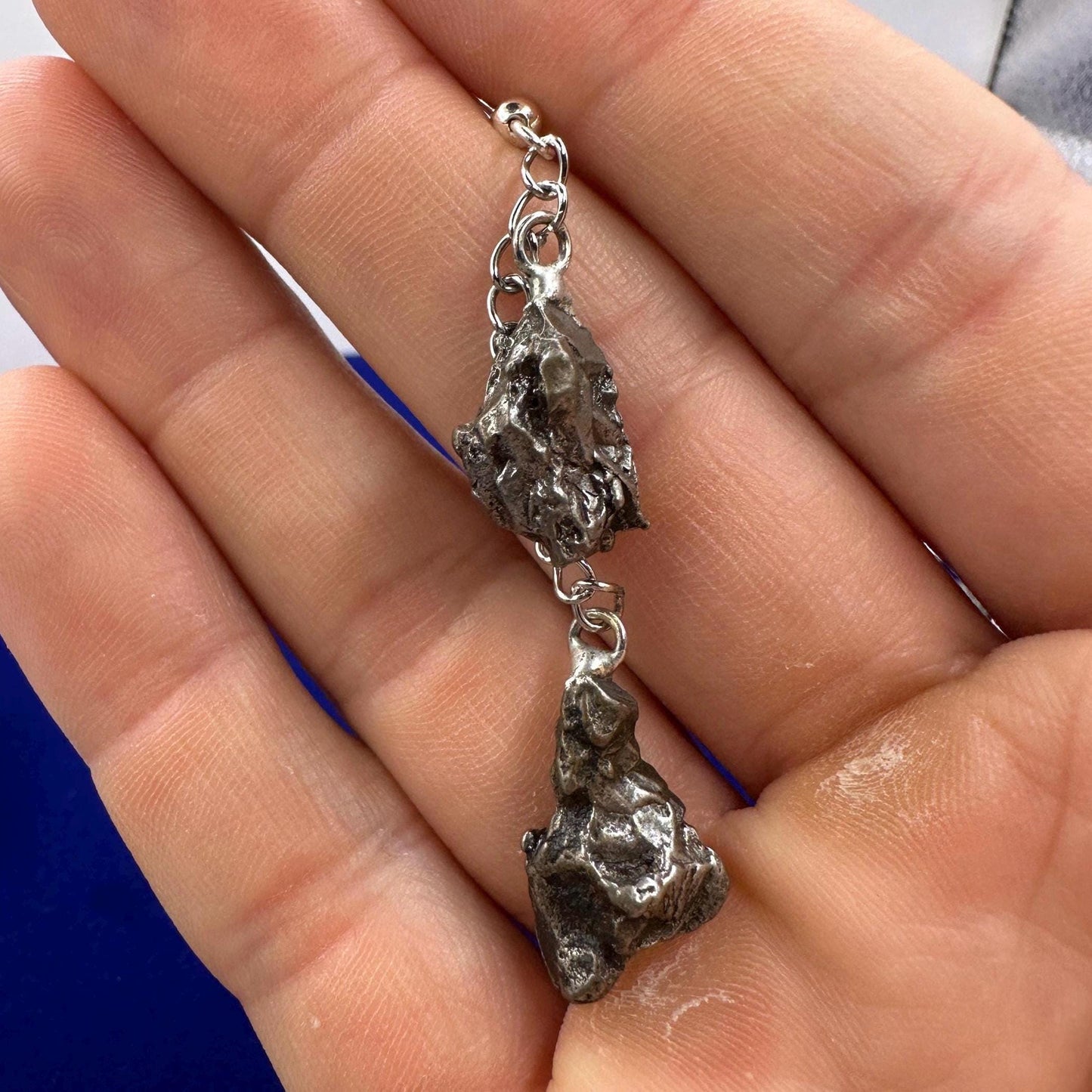 Campo del Cielo Meteorite Earrings, Meteorite Earings, Fishhook Earrings, Space Jewelry, Dangle Earrings, Handmade Earrings, 12.82 Grams
