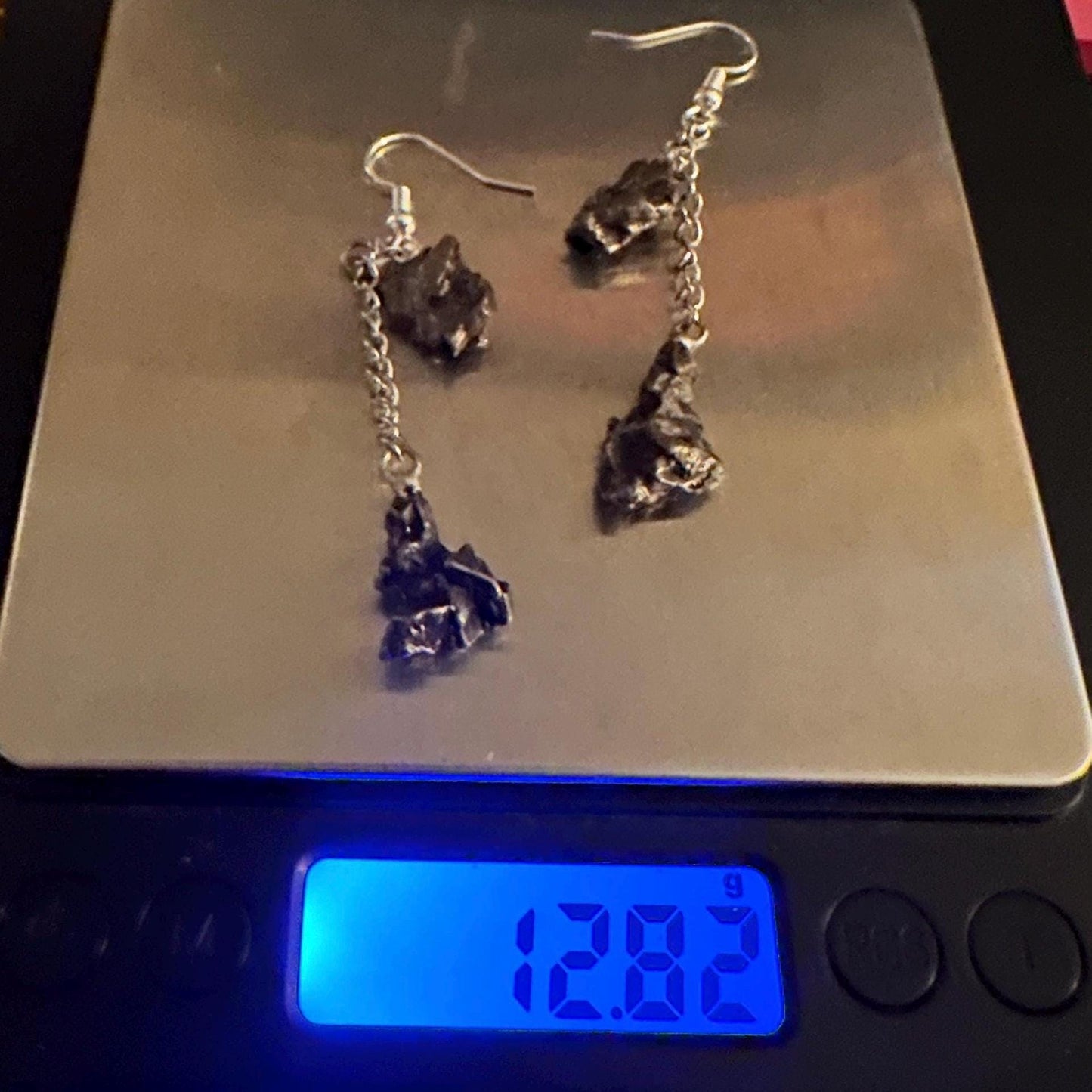 Campo del Cielo Meteorite Earrings, Meteorite Earings, Fishhook Earrings, Space Jewelry, Dangle Earrings, Handmade Earrings, 12.82 Grams