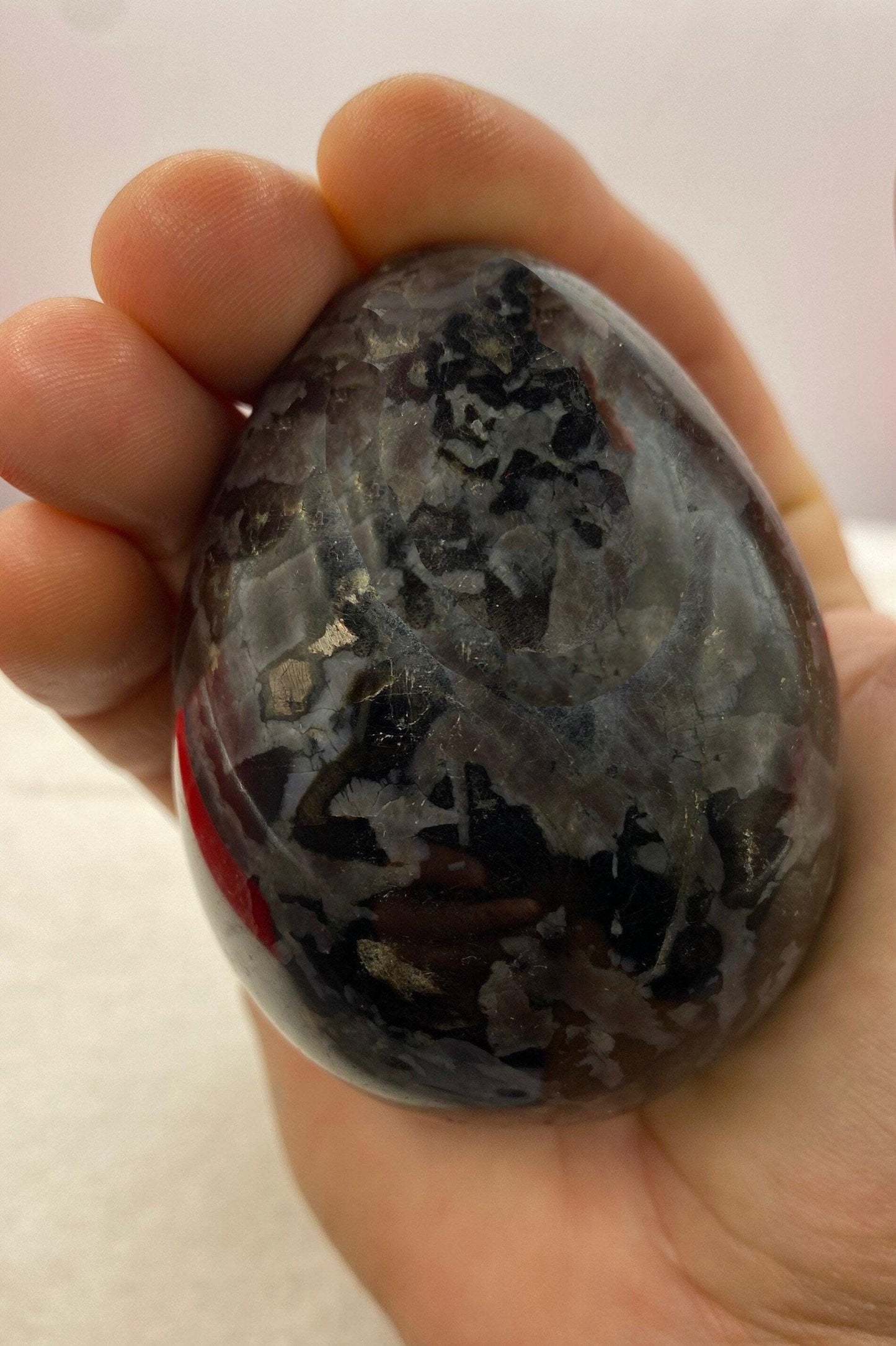 Beautiful smooth polished Indigo Gabbro Egg, A stone of Courage and Confidence, Mineral Egg, Stone Egg, Mystic Merlinite weight is 12.5 oz