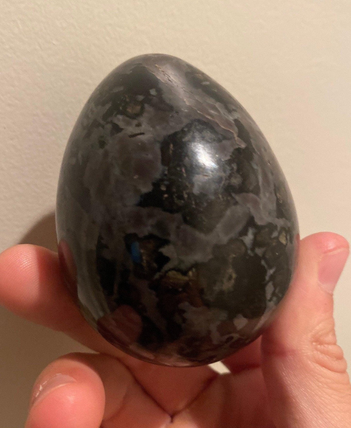 Beautiful smooth polished Indigo Gabbro Egg, A stone of Courage and Confidence, Mineral Egg, Stone Egg, Mystic Merlinite weight is 12.5 oz