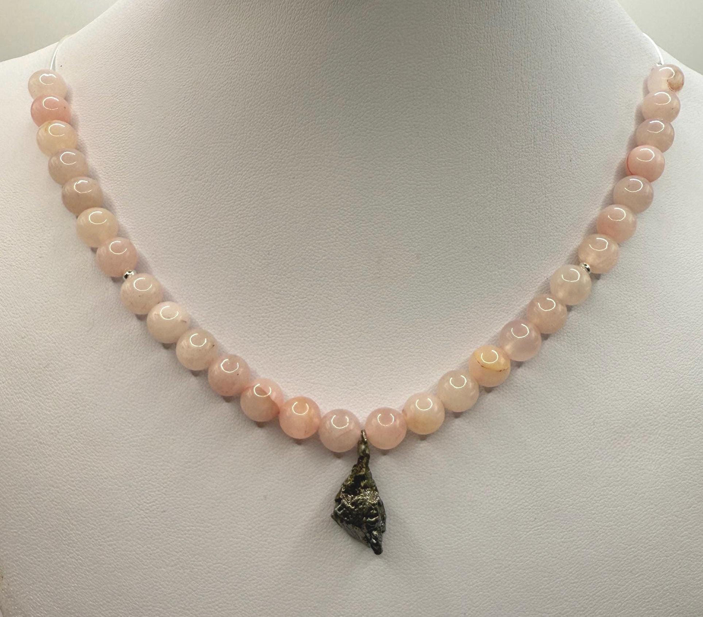 Meteorite Above and Below Necklace, 28 grams, Beautiful meteorite with natural Rose quartz crystal beads, Reiki, Astronomy Gift