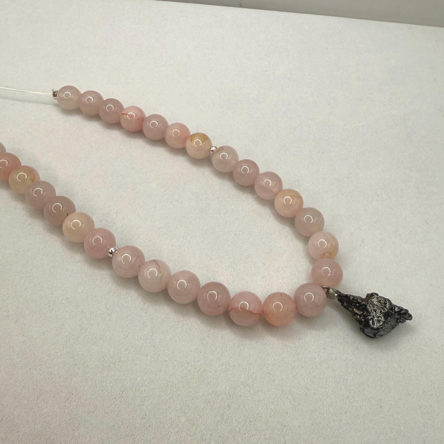 Meteorite Above and Below Necklace, 28 grams, Beautiful meteorite with natural Rose quartz crystal beads, Reiki, Astronomy Gift