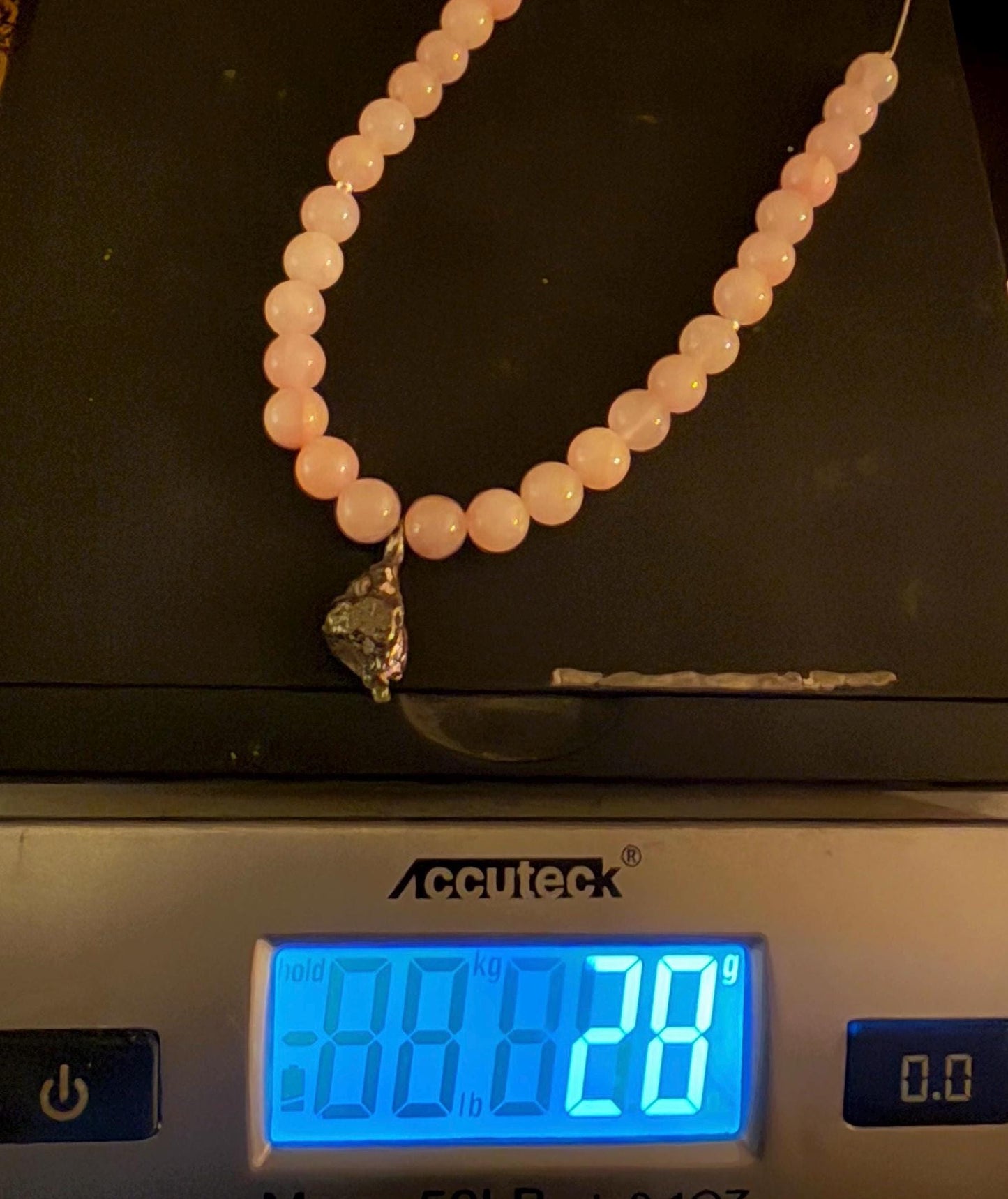Meteorite Above and Below Necklace, 28 grams, Beautiful meteorite with natural Rose quartz crystal beads, Reiki, Astronomy Gift