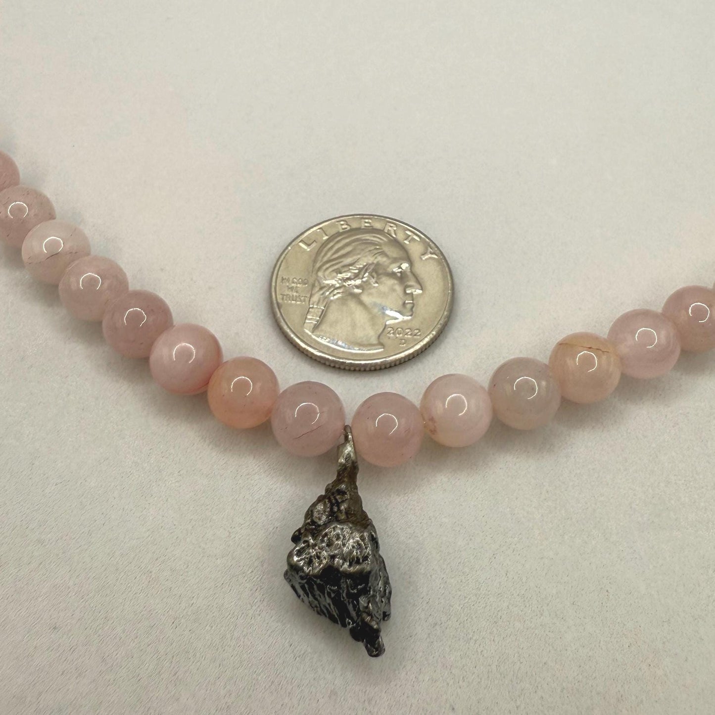 Meteorite Above and Below Necklace, 28 grams, Beautiful meteorite with natural Rose quartz crystal beads, Reiki, Astronomy Gift