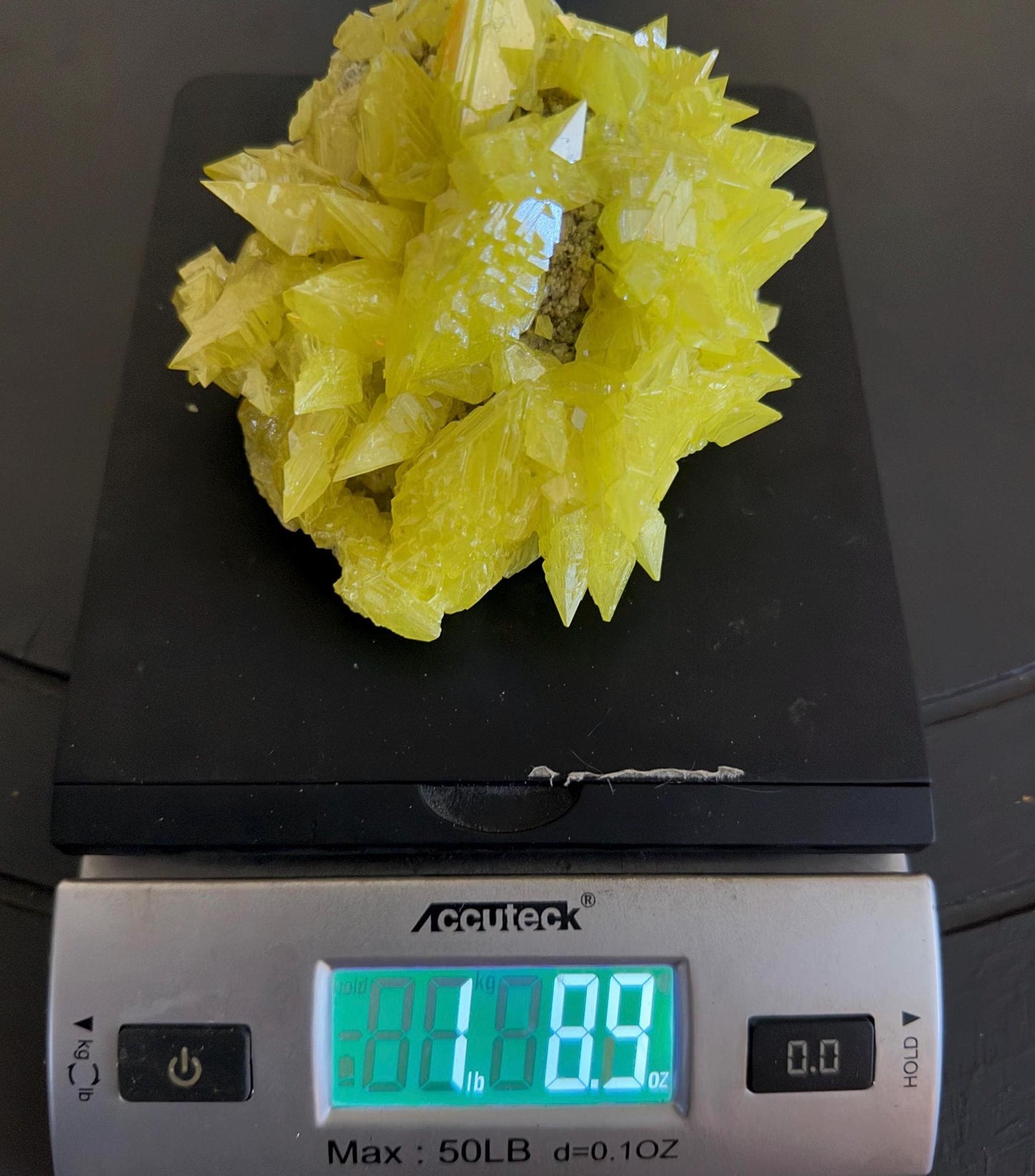 Sulfur Crystal, Beautiful Elestial Sulfur Crystal, Yellow Crystal, Creativity, Crystal Collection, Spiked Sulfur Crystal, 1 lb 8.9 ounces