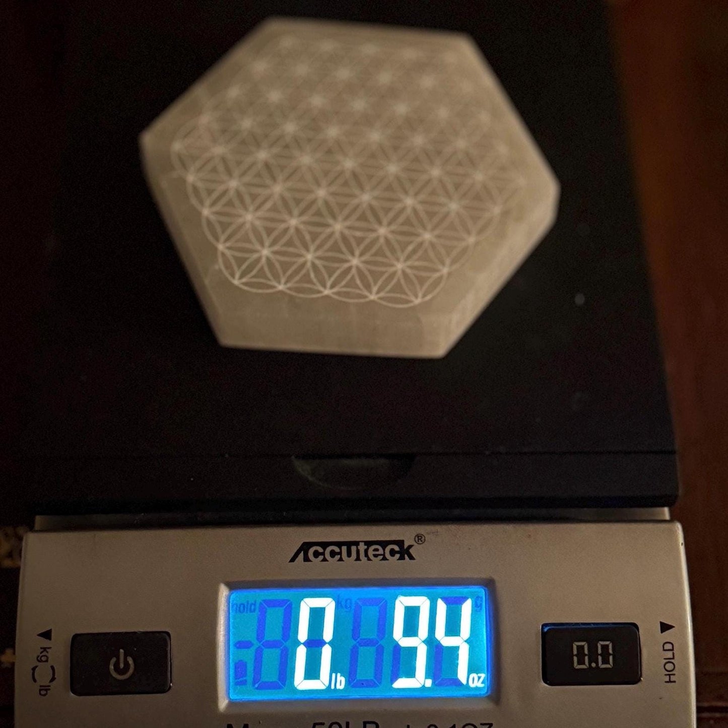 Selenite Flower of Life Charging Plate, Hexagon Shape, Little Charging Plate, Crystal Grid Work, Cup Saucer, Reiki, Flower of Life, 9.4 oz