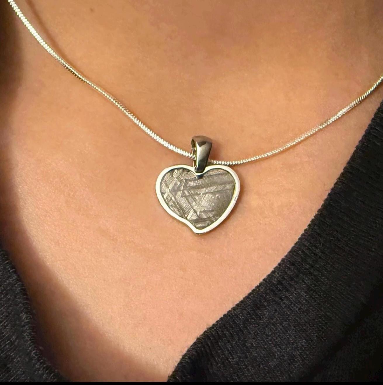 Seymchan Meteorite Sweetheart Pendant, Heart Shaped Pendant, Stainless Steel Pendant, Space Gift, Valentines Day Pendant, 1.94g
