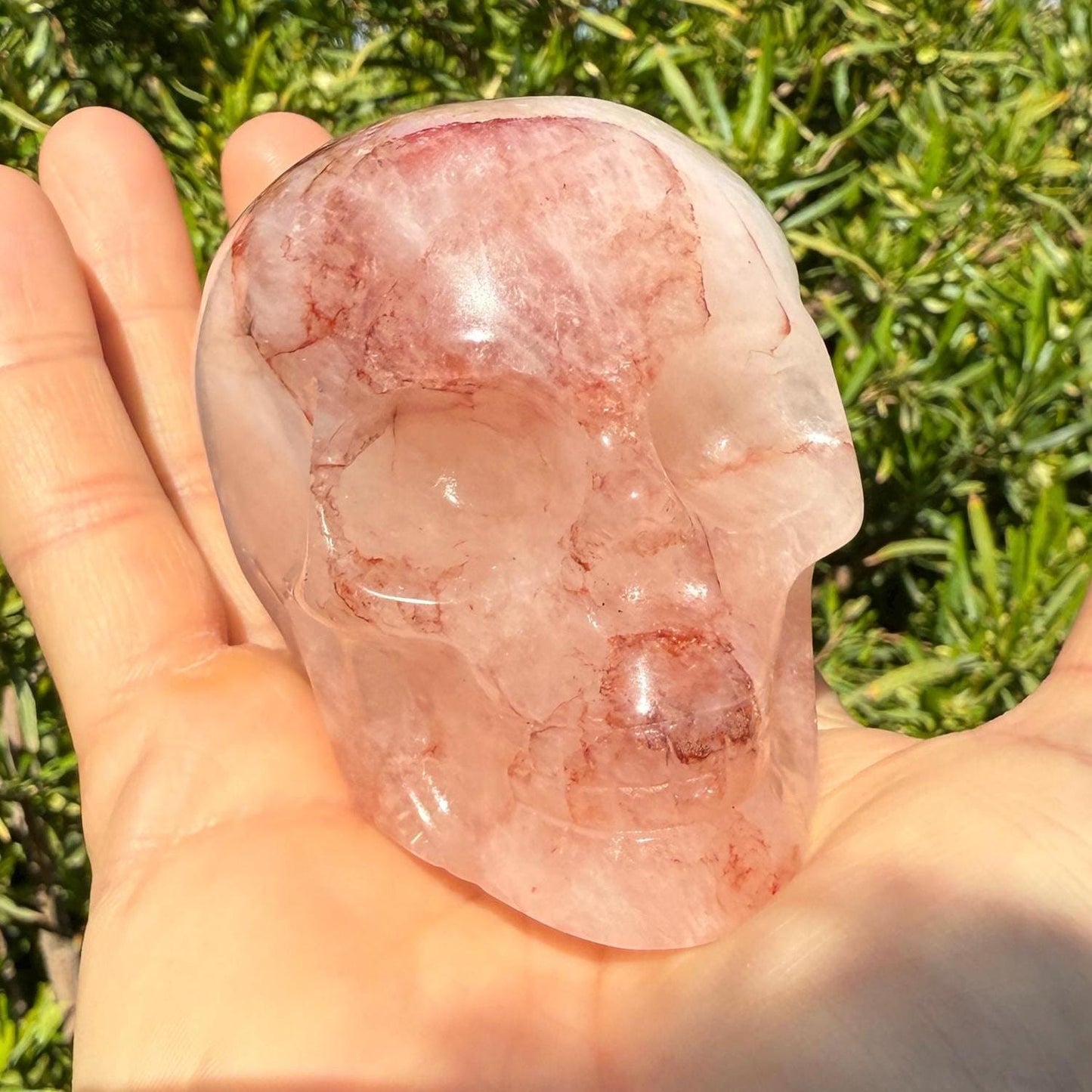Hematoid Quartz Crystal Skull, 15.3 oz Blood Quartz Carving, Office Decor, Home Decor, Grounding & Healing Energy, Unique Crystal Skull Gift