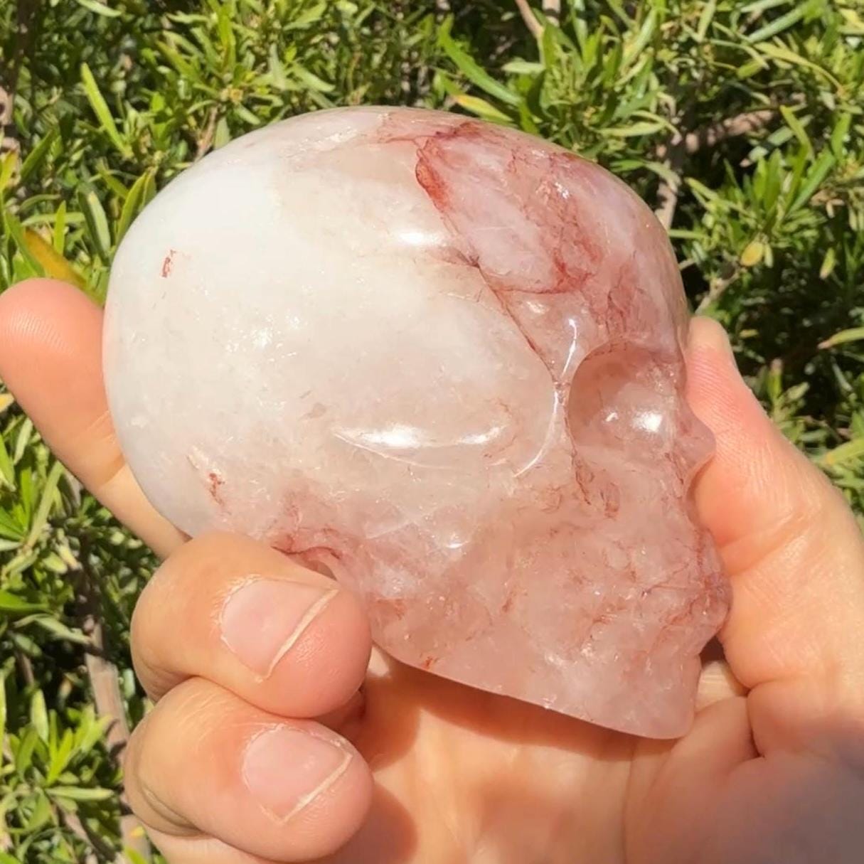Hematoid Quartz Crystal Skull, 15.3 oz Blood Quartz Carving, Office Decor, Home Decor, Grounding & Healing Energy, Unique Crystal Skull Gift