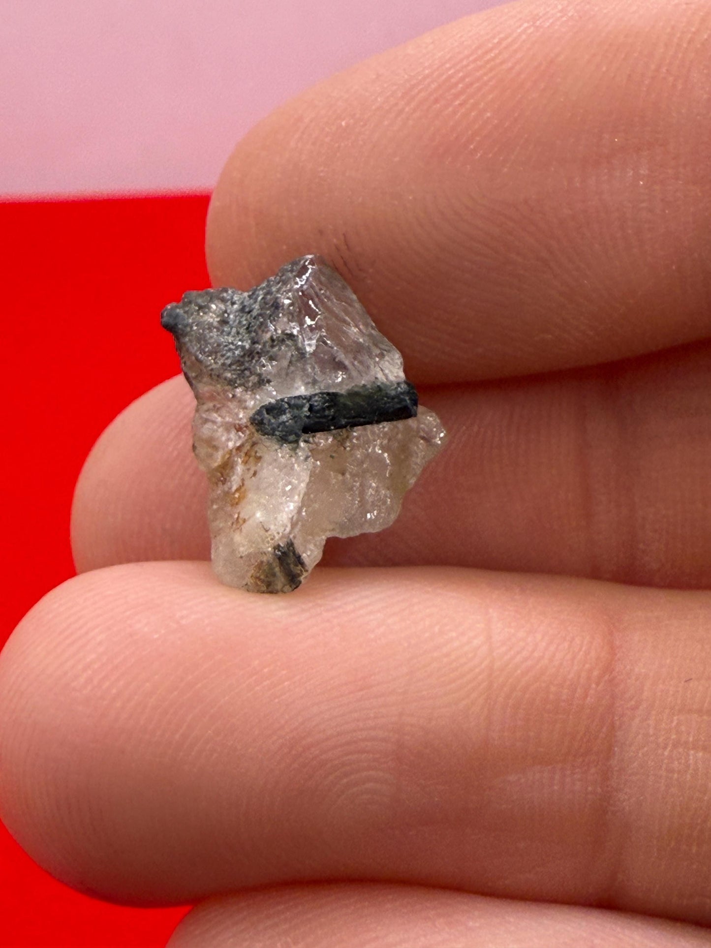 Rare Brazilian Phenacite with Black Tourmaline & Biotite, Bahia, Brazil, Authentic Brazilian Phenacite, Meditation, 1.43g/7.15ct, Crystal