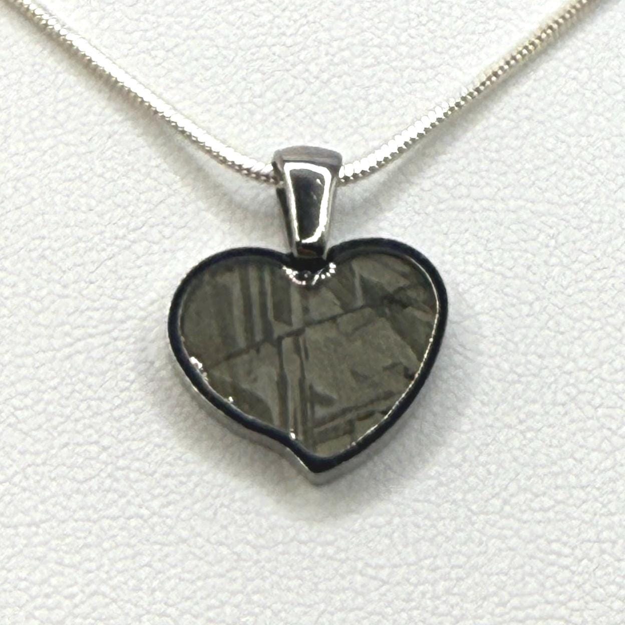 Muonionalusta Meteorite Sweetheart Pendant, Heart Shaped Pendant, Stainless Steel Pendant, Space Gift, Valentines Day Pendant, 2.18g