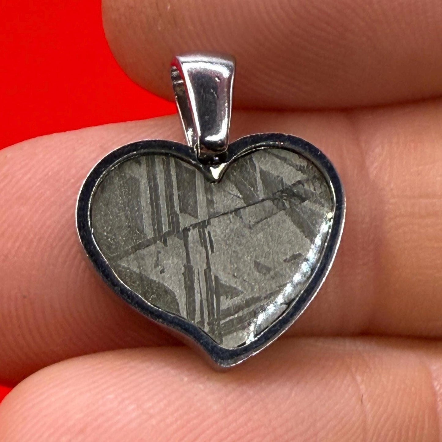 Muonionalusta Meteorite Sweetheart Pendant, Heart Shaped Pendant, Stainless Steel Pendant, Space Gift, Valentines Day Pendant, 2.18g