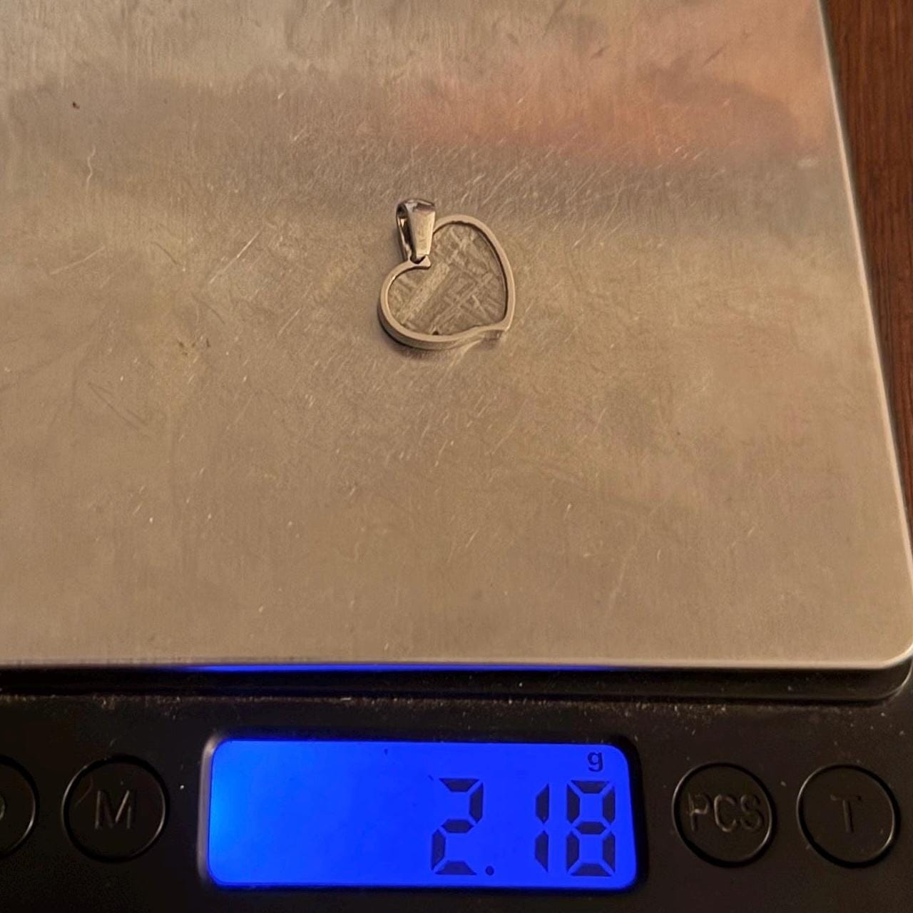 Muonionalusta Meteorite Sweetheart Pendant, Heart Shaped Pendant, Stainless Steel Pendant, Space Gift, Valentines Day Pendant, 2.18g