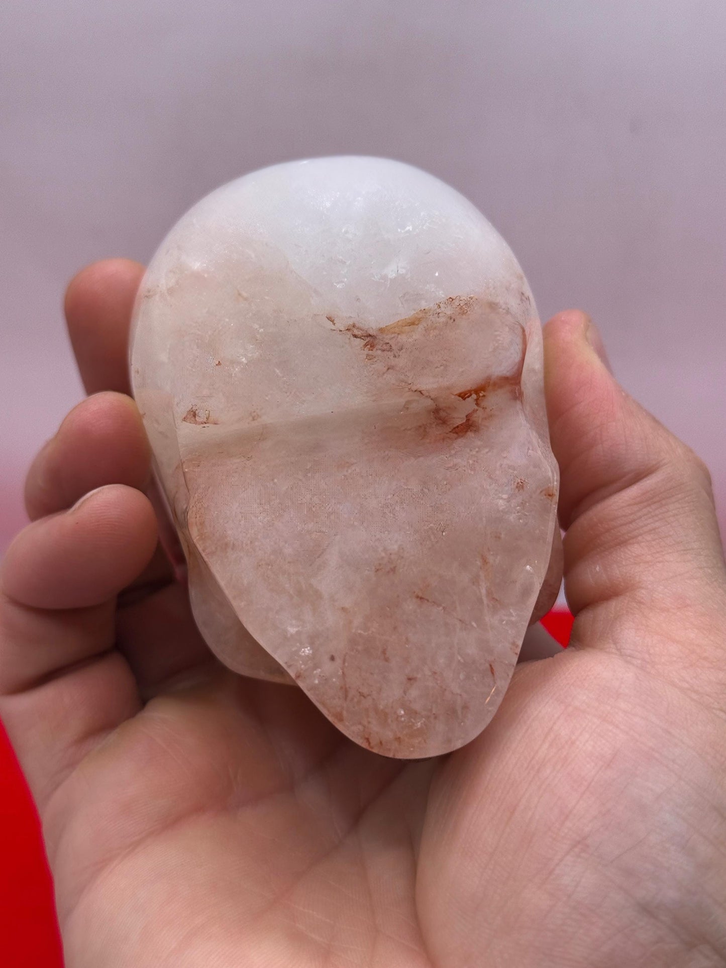Hematoid Quartz Crystal Skull, 15.3 oz Blood Quartz Carving, Office Decor, Home Decor, Grounding & Healing Energy, Unique Crystal Skull Gift