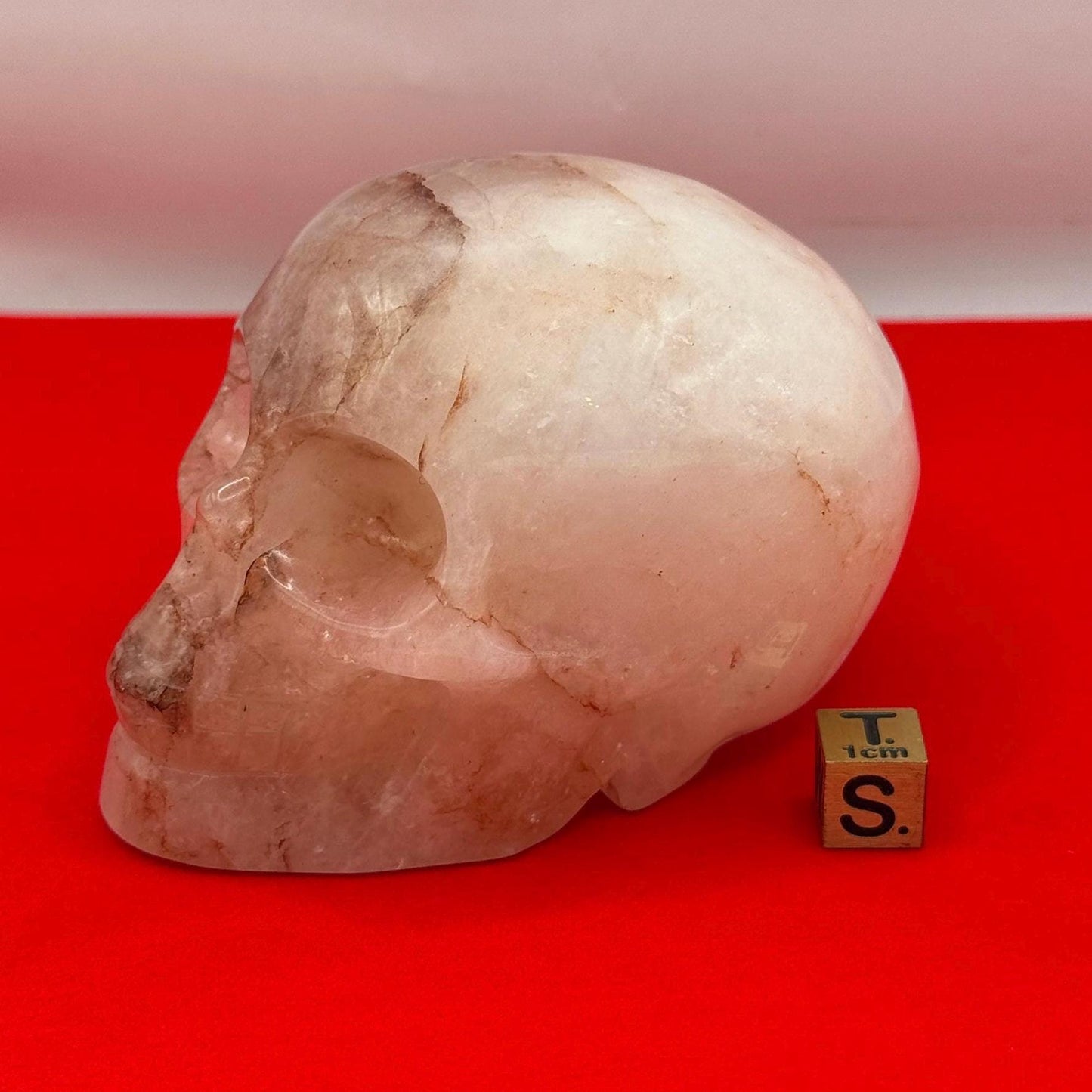 Hematoid Quartz Crystal Skull, 15.3 oz Blood Quartz Carving, Office Decor, Home Decor, Grounding & Healing Energy, Unique Crystal Skull Gift