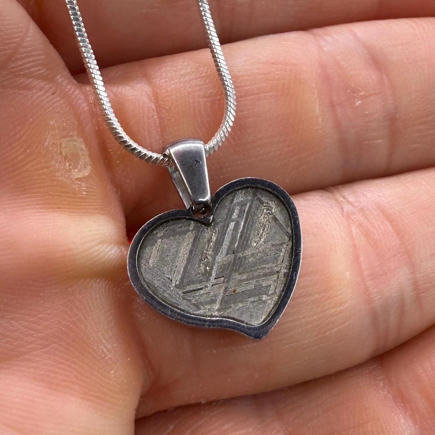 Muonionalusta Meteorite Sweetheart Pendant, Heart Shaped Pendant, Stainless Steel Pendant, Space Gift, Valentines Day Pendant, 2.20g