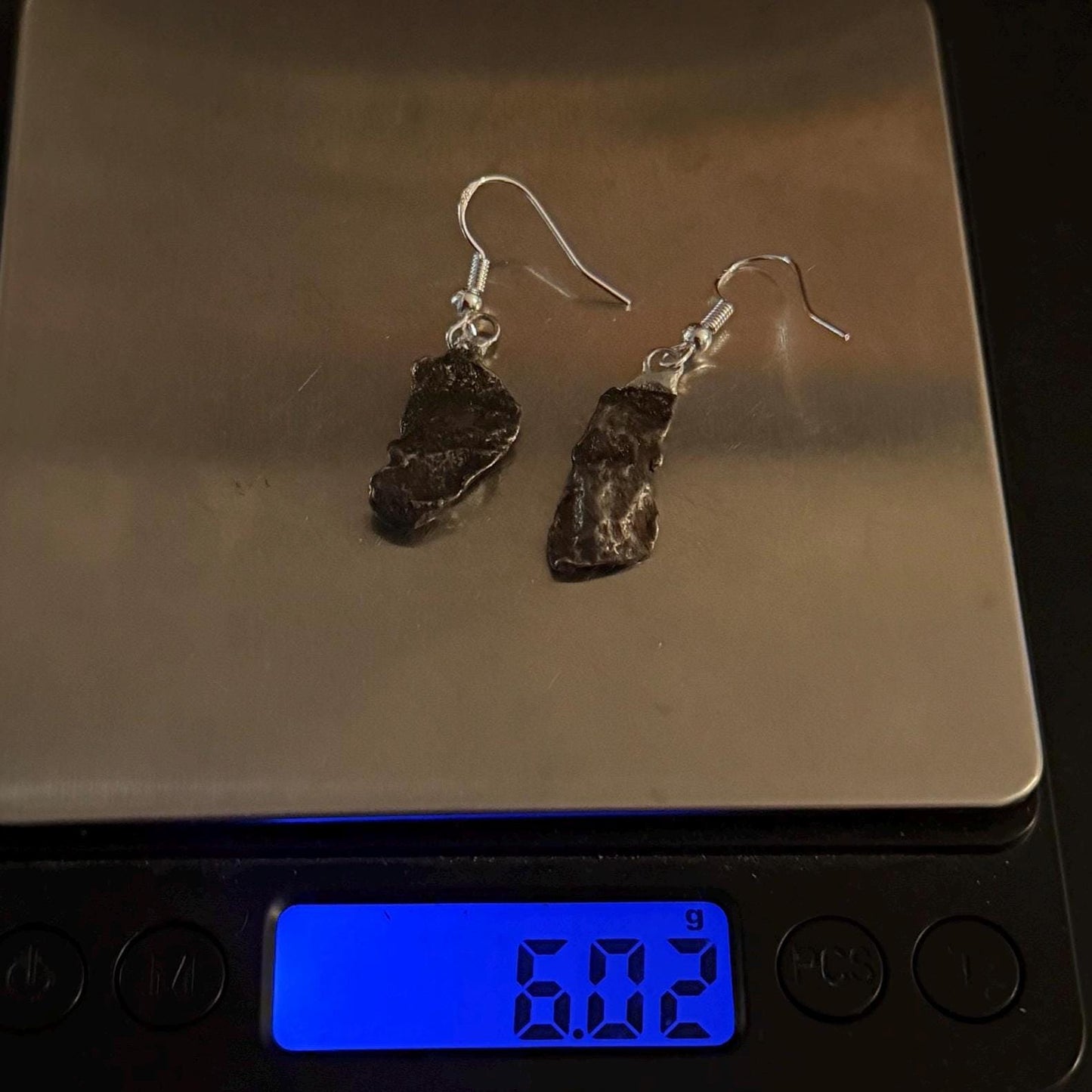 Gebel Kamil Meteorite Earings, Meteorite Earings, Fishhook, Handmade Earings, Space Jewelry, Dangle Earrings, Handmade Earrings, 6.02 grams
