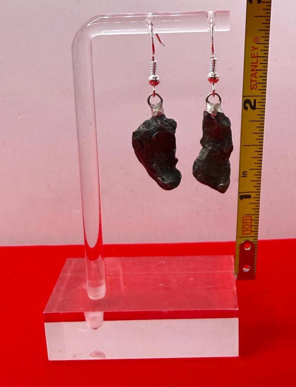 Gebel Kamil Meteorite Earings, Meteorite Earings, Fishhook, Handmade Earings, Space Jewelry, Dangle Earrings, Handmade Earrings, 6.02 grams