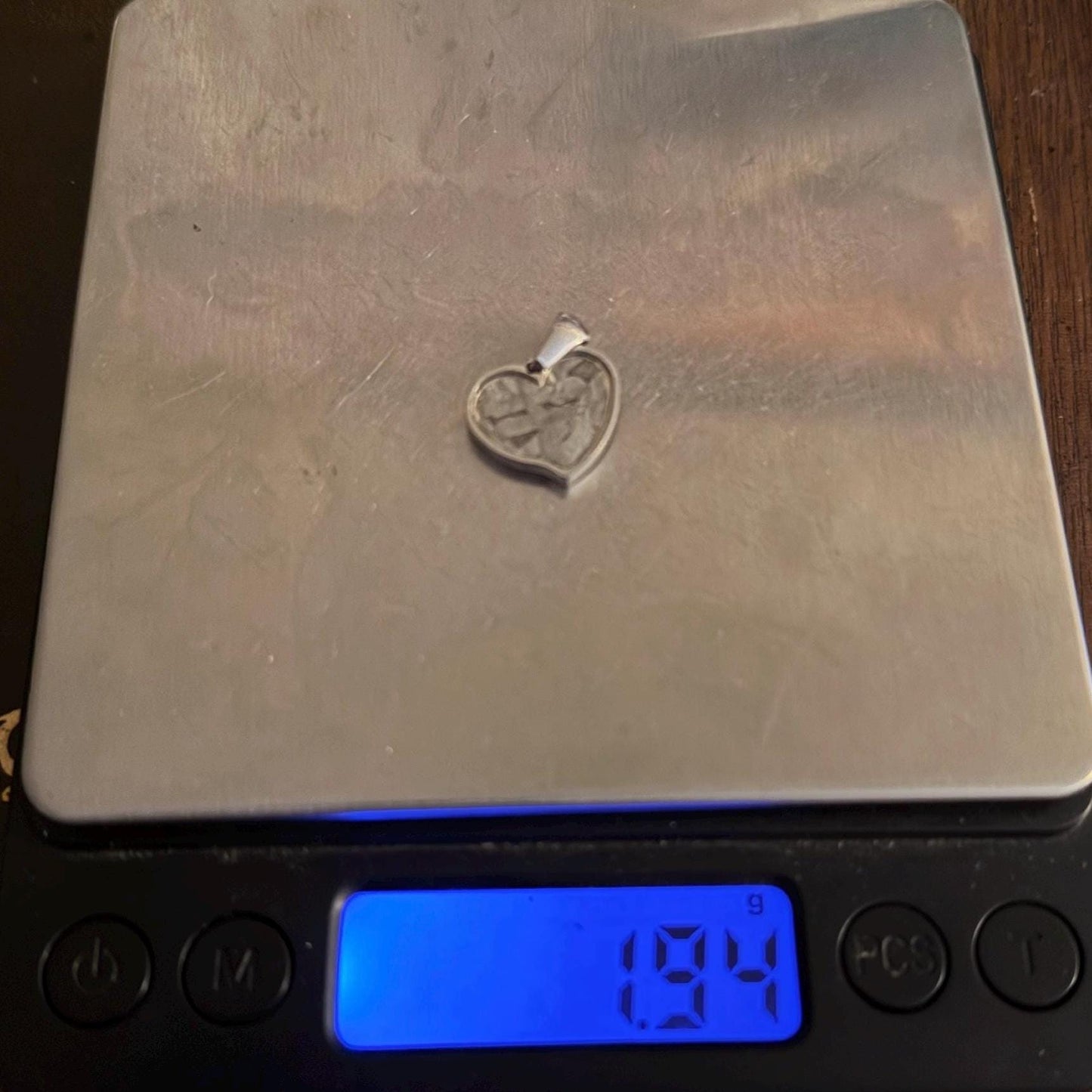 Seymchan Meteorite Sweetheart Pendant, Heart Shaped Pendant, Stainless Steel Pendant, Space Gift, Valentines Day Pendant, 1.94g