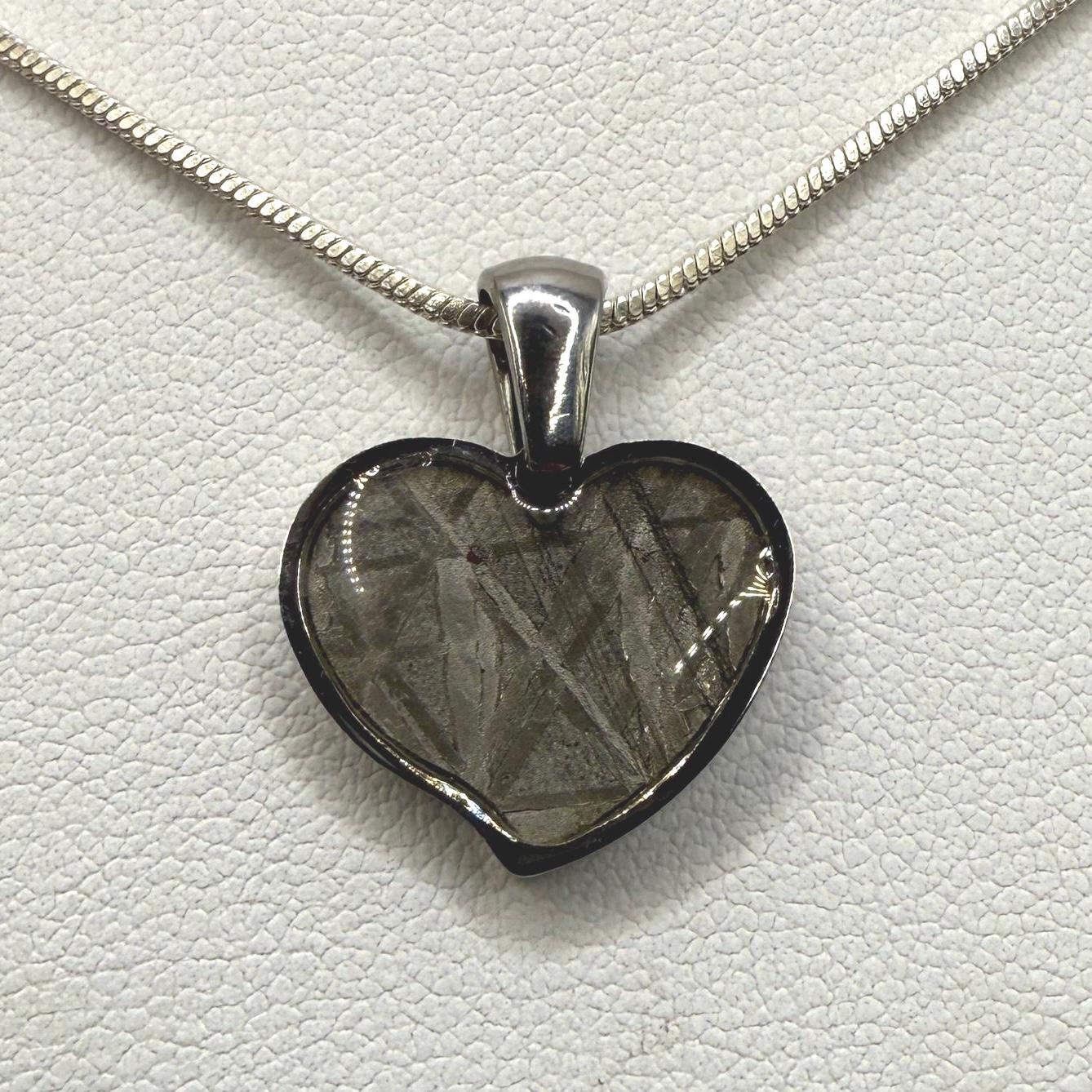 Muonionalusta Meteorite Sweetheart Pendant, Heart Shaped Pendant, Stainless Steel Pendant, Space Gift, Valentines Day Pendant, 2.24g