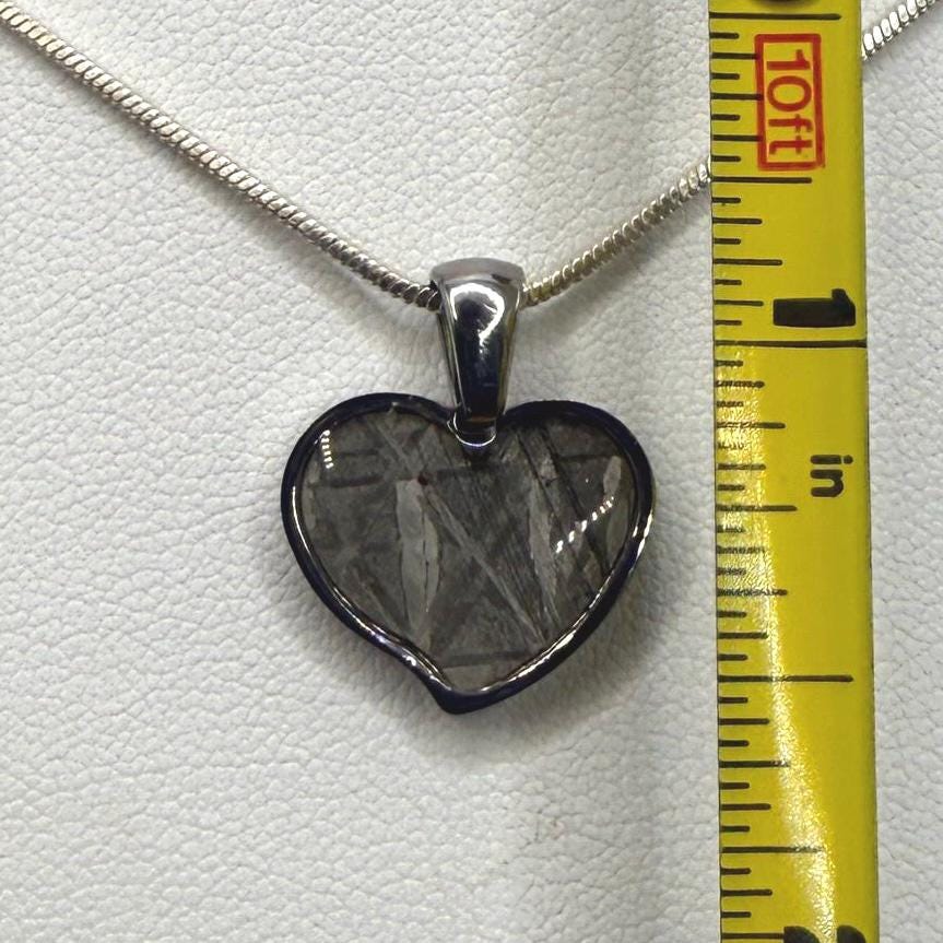 Muonionalusta Meteorite Sweetheart Pendant, Heart Shaped Pendant, Stainless Steel Pendant, Space Gift, Valentines Day Pendant, 2.24g