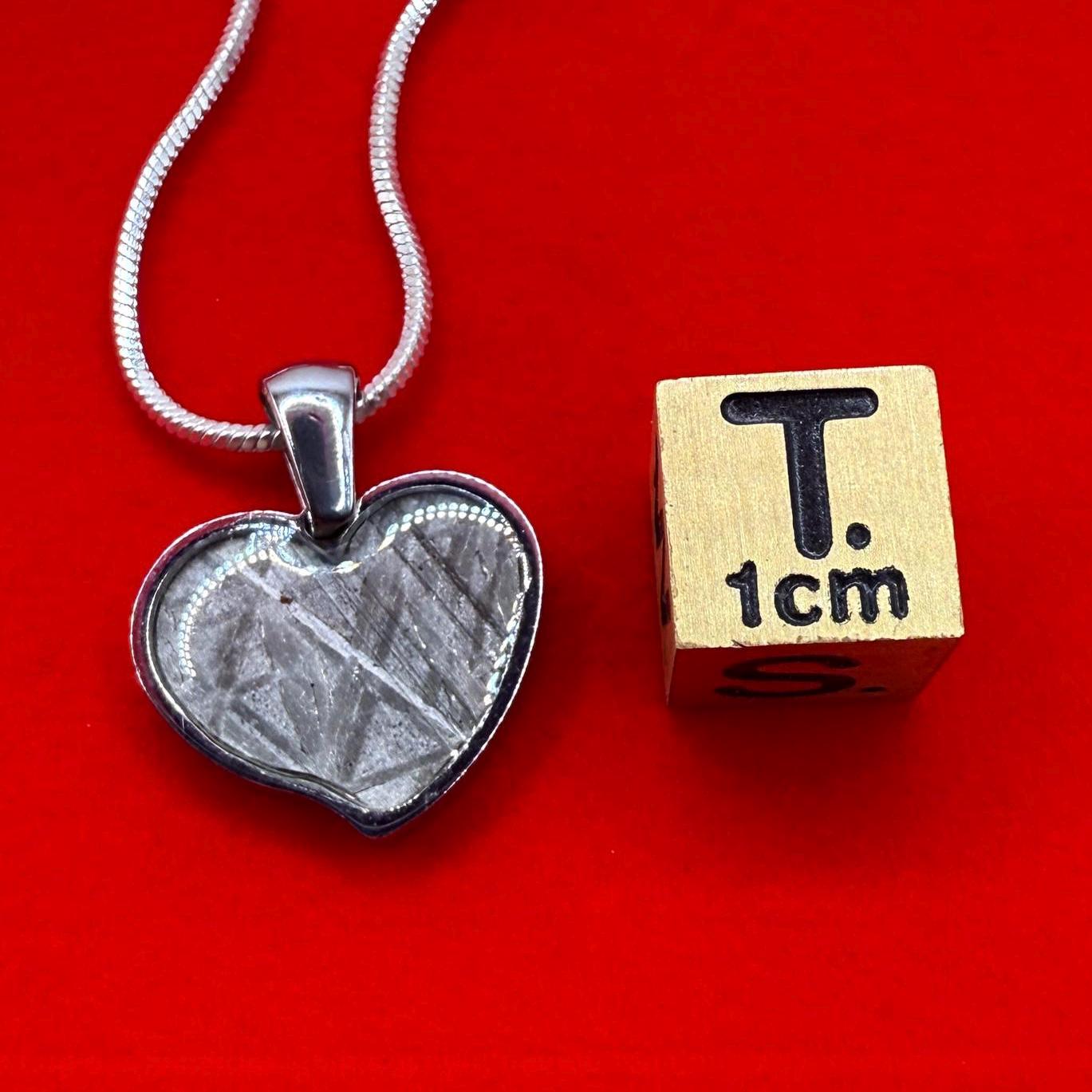 Muonionalusta Meteorite Sweetheart Pendant, Heart Shaped Pendant, Stainless Steel Pendant, Space Gift, Valentines Day Pendant, 2.24g
