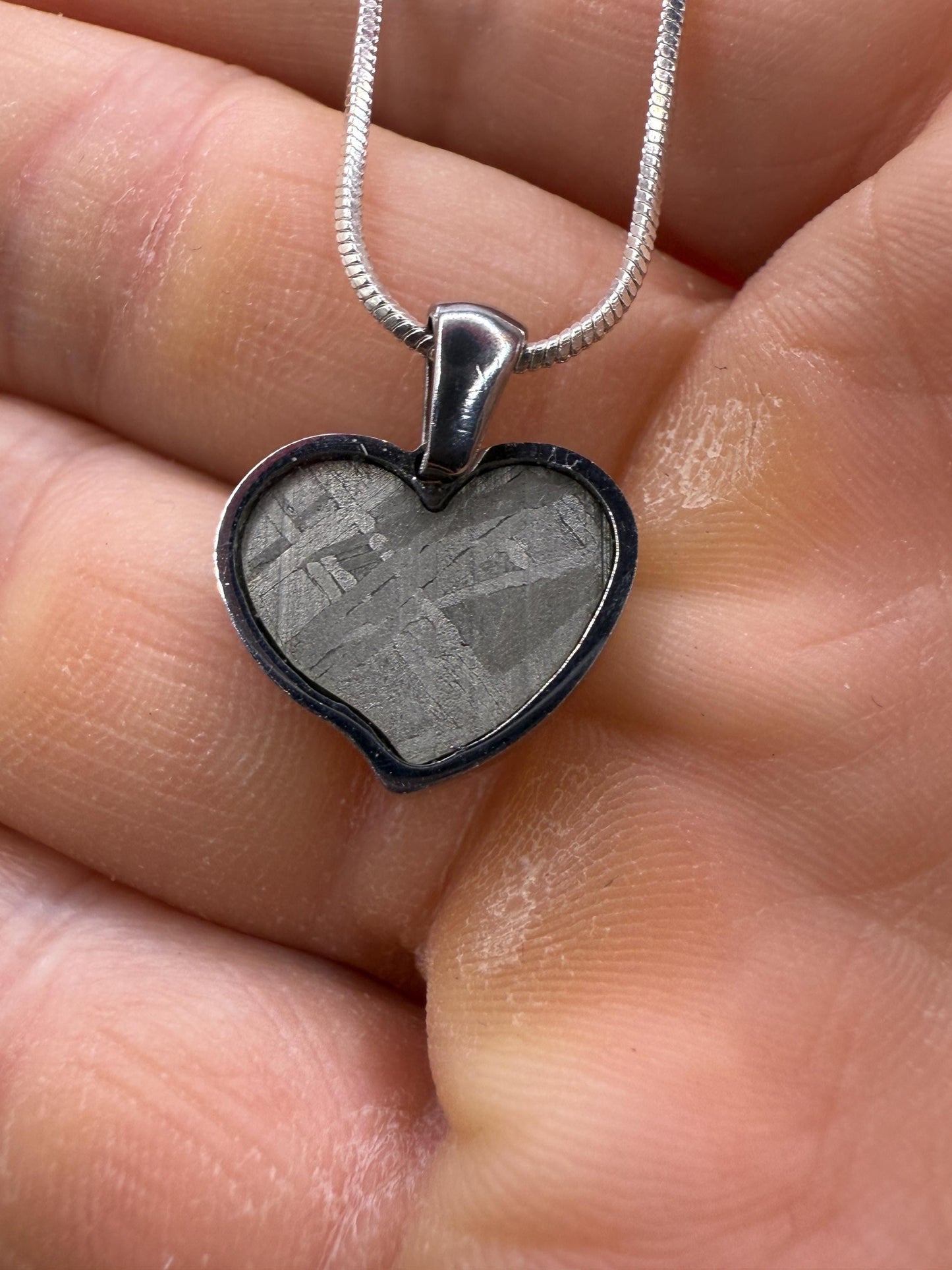 Muonionalusta Meteorite Sweetheart Pendant, Heart Shaped Pendant, Stainless Steel Pendant, Space Gift, Valentines Day Pendant, 2.24g