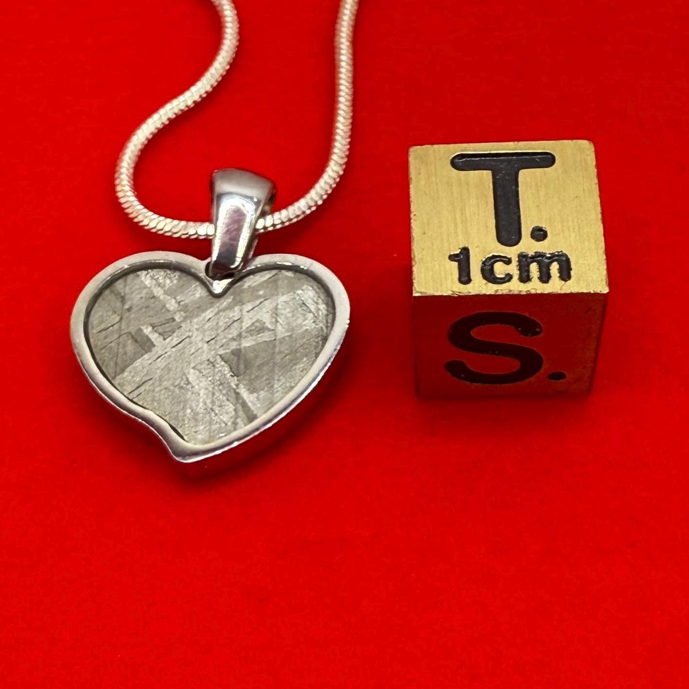 Muonionalusta Meteorite Sweetheart Pendant, Heart Shaped Pendant, Stainless Steel Pendant, Space Gift, Valentines Day Pendant, 2.24g