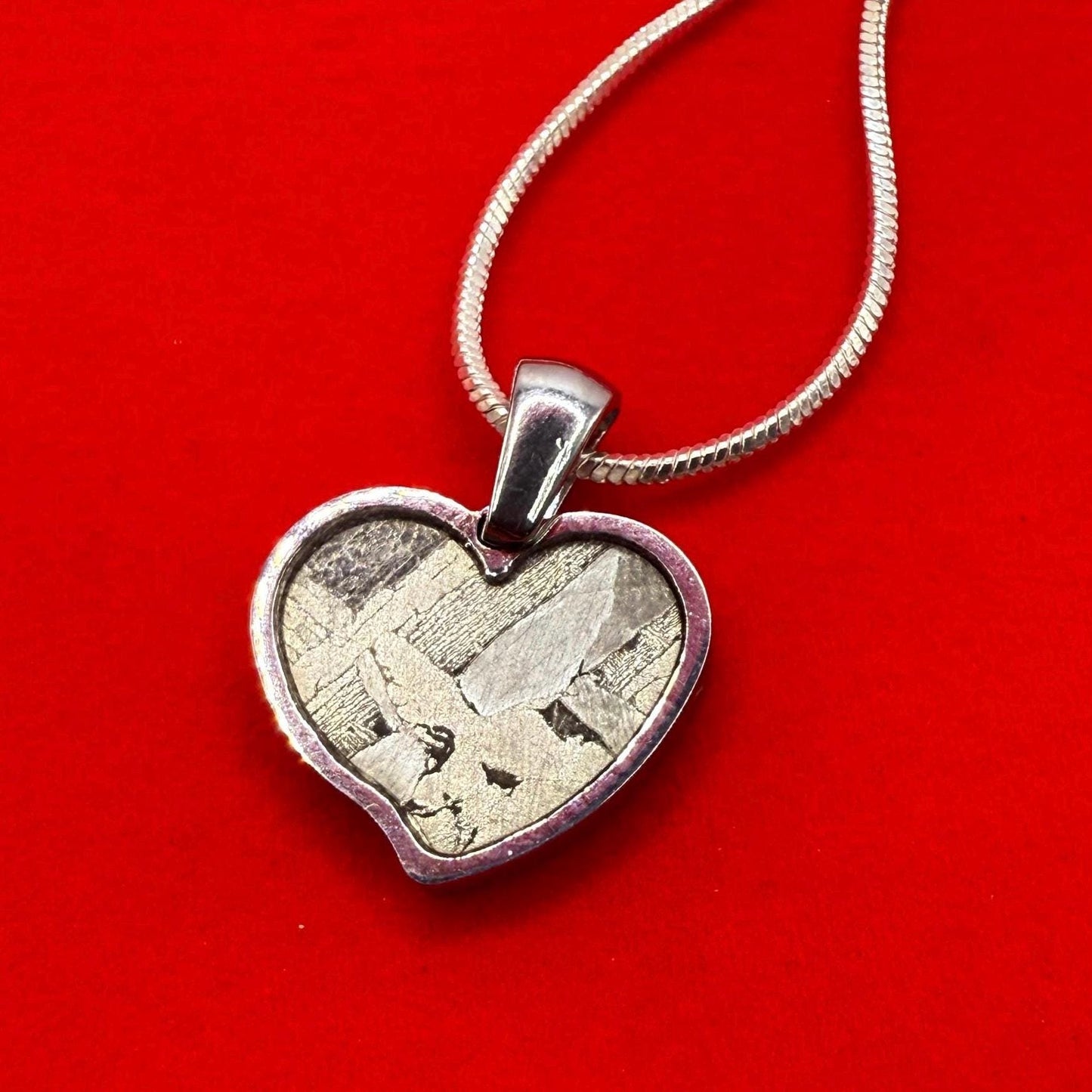 Seymchan Meteorite Sweetheart Pendant, Heart Shaped Pendant, Stainless Steel Pendant, Space Gift, Valentines Day Pendant, 2.24g