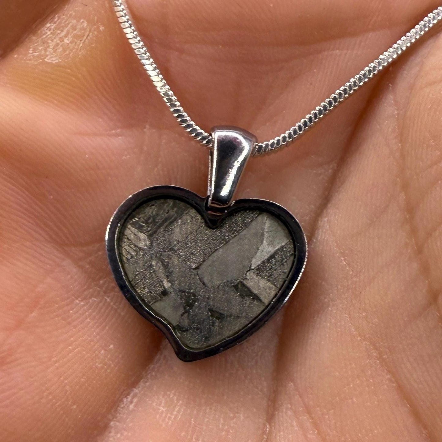 Seymchan Meteorite Sweetheart Pendant, Heart Shaped Pendant, Stainless Steel Pendant, Space Gift, Valentines Day Pendant, 2.24g