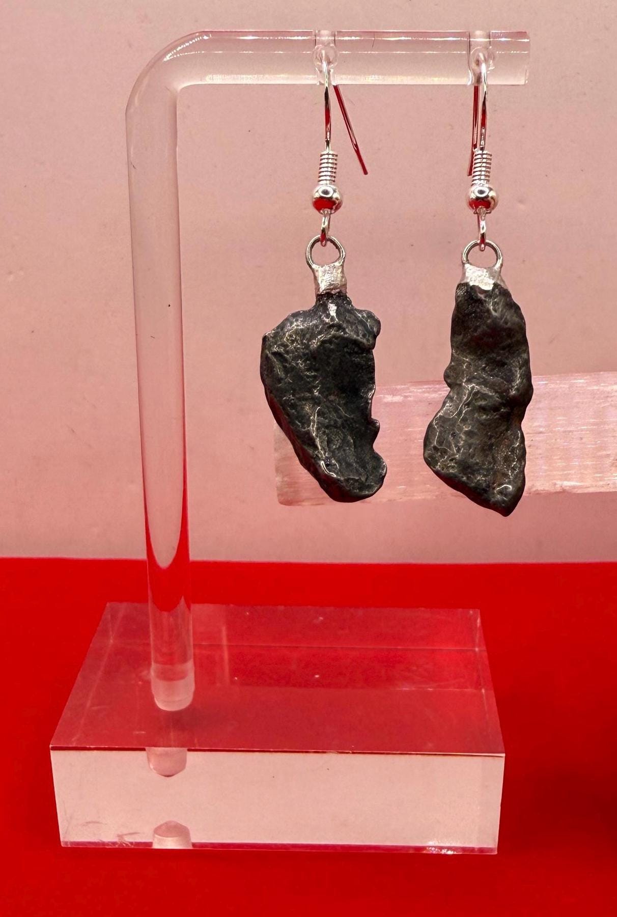 Gebel Kamil Meteorite Earings, Meteorite Earings, Fishhook, Handmade Earings, Space Jewelry, Dangle Earrings, Handmade Earrings, 6.02 grams