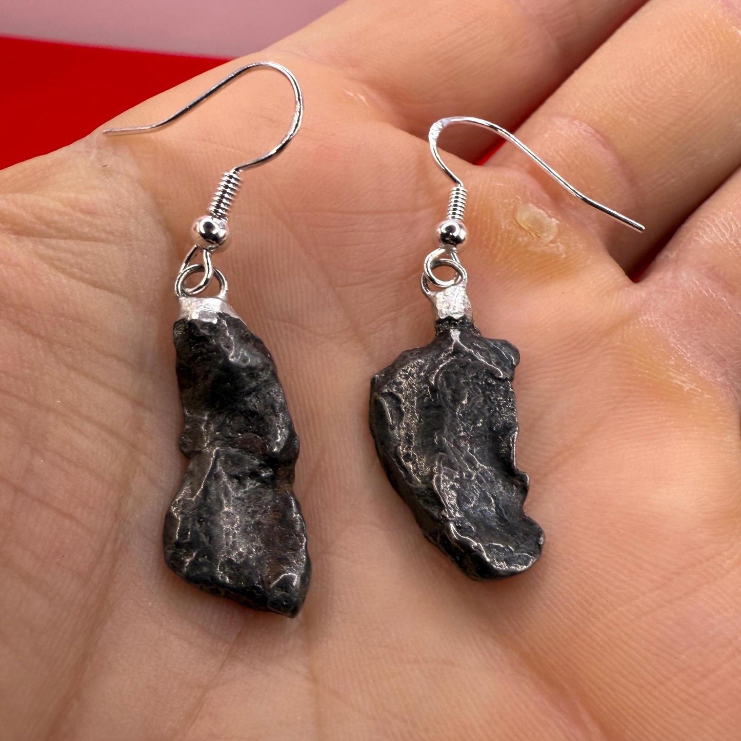 Gebel Kamil Meteorite Earings, Meteorite Earings, Fishhook, Handmade Earings, Space Jewelry, Dangle Earrings, Handmade Earrings, 6.02 grams