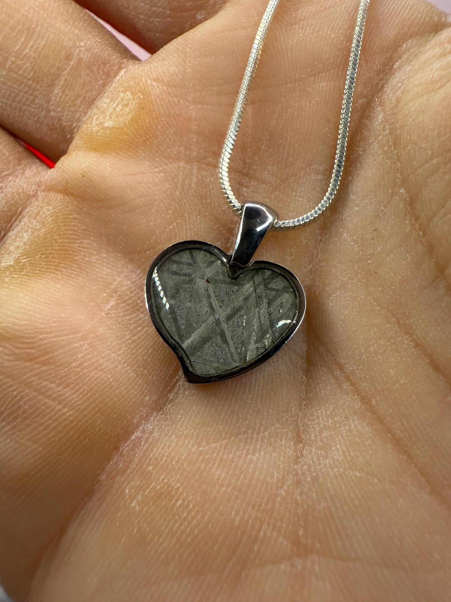 Muonionalusta Meteorite Sweetheart Pendant, Heart Shaped Pendant, Stainless Steel Pendant, Space Gift, Valentines Day Pendant, 2.24g