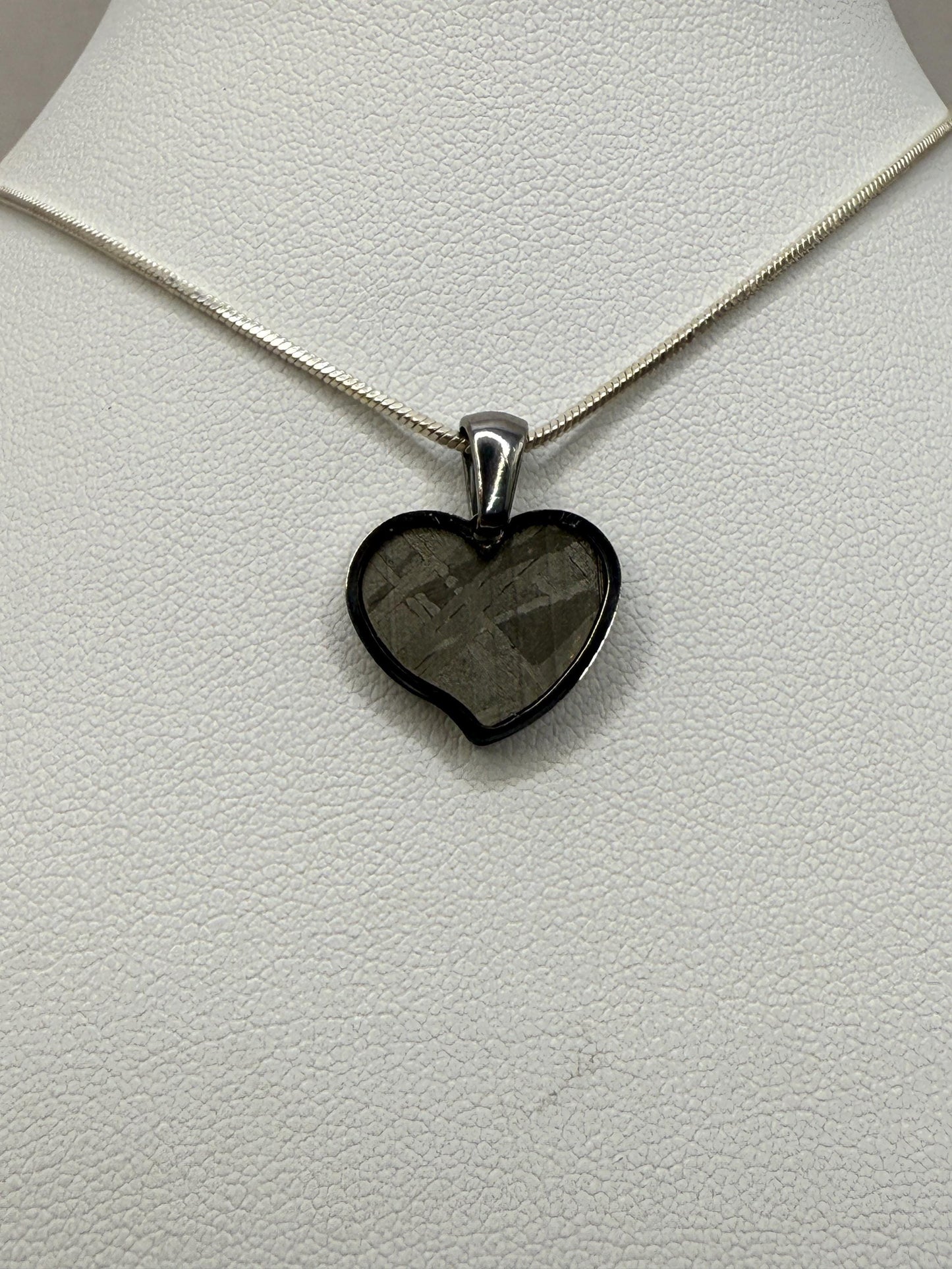 Muonionalusta Meteorite Sweetheart Pendant, Heart Shaped Pendant, Stainless Steel Pendant, Space Gift, Valentines Day Pendant, 2.24g