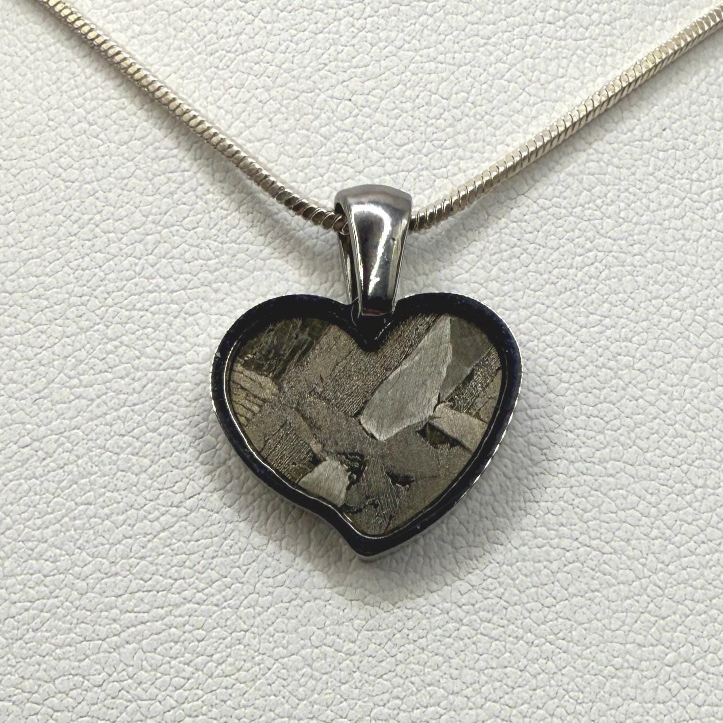 Seymchan Meteorite Sweetheart Pendant, Heart Shaped Pendant, Stainless Steel Pendant, Space Gift, Valentines Day Pendant, 2.24g