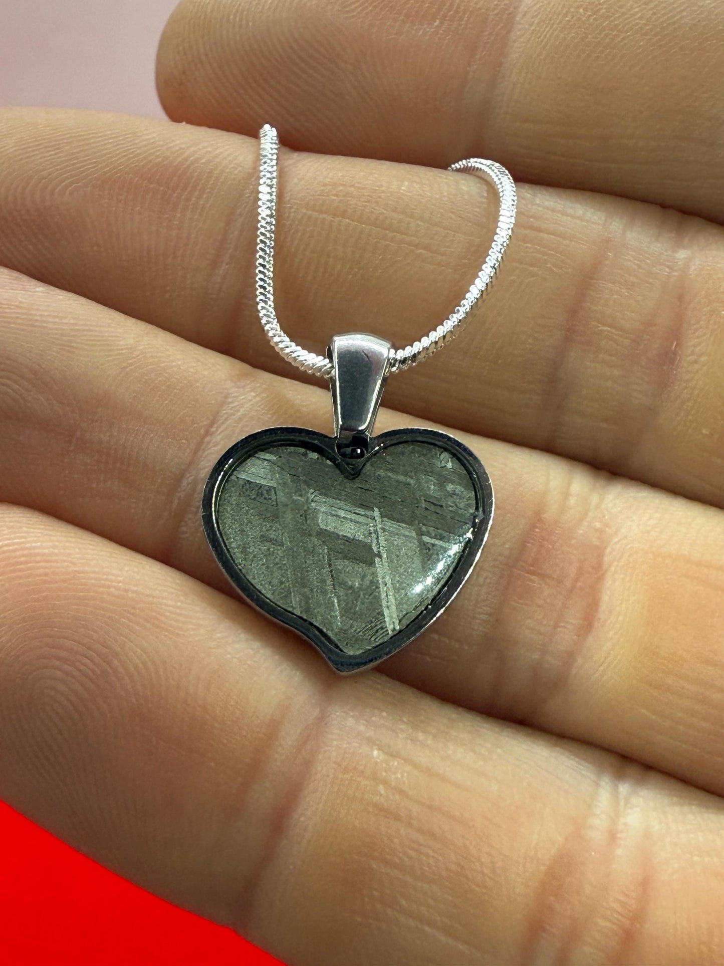 Muonionalusta Meteorite Sweetheart Pendant, Heart Shaped Pendant, Stainless Steel Pendant, Space Gift, Cosmic Pendant, 2.16 grams