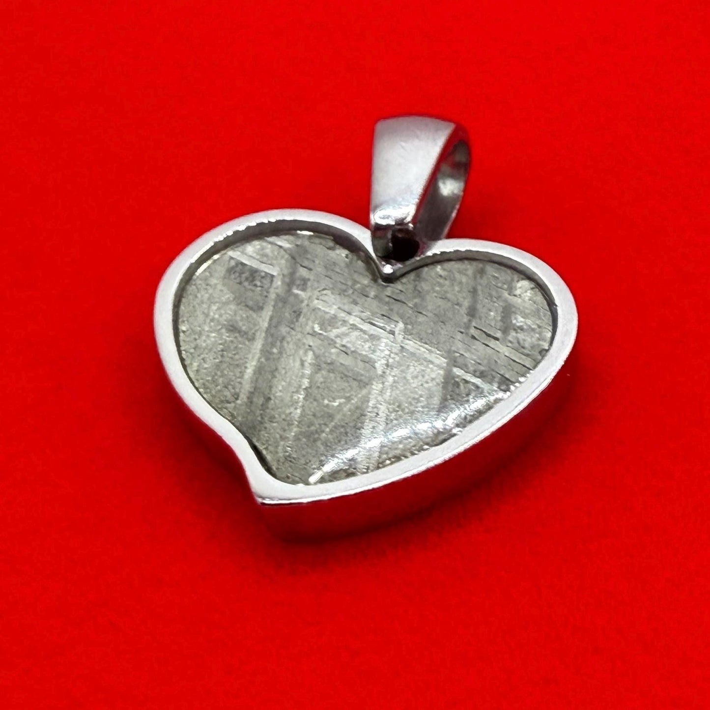 Muonionalusta Meteorite Sweetheart Pendant, Heart Shaped Pendant, Stainless Steel Pendant, Space Gift, Cosmic Pendant, 2.16 grams