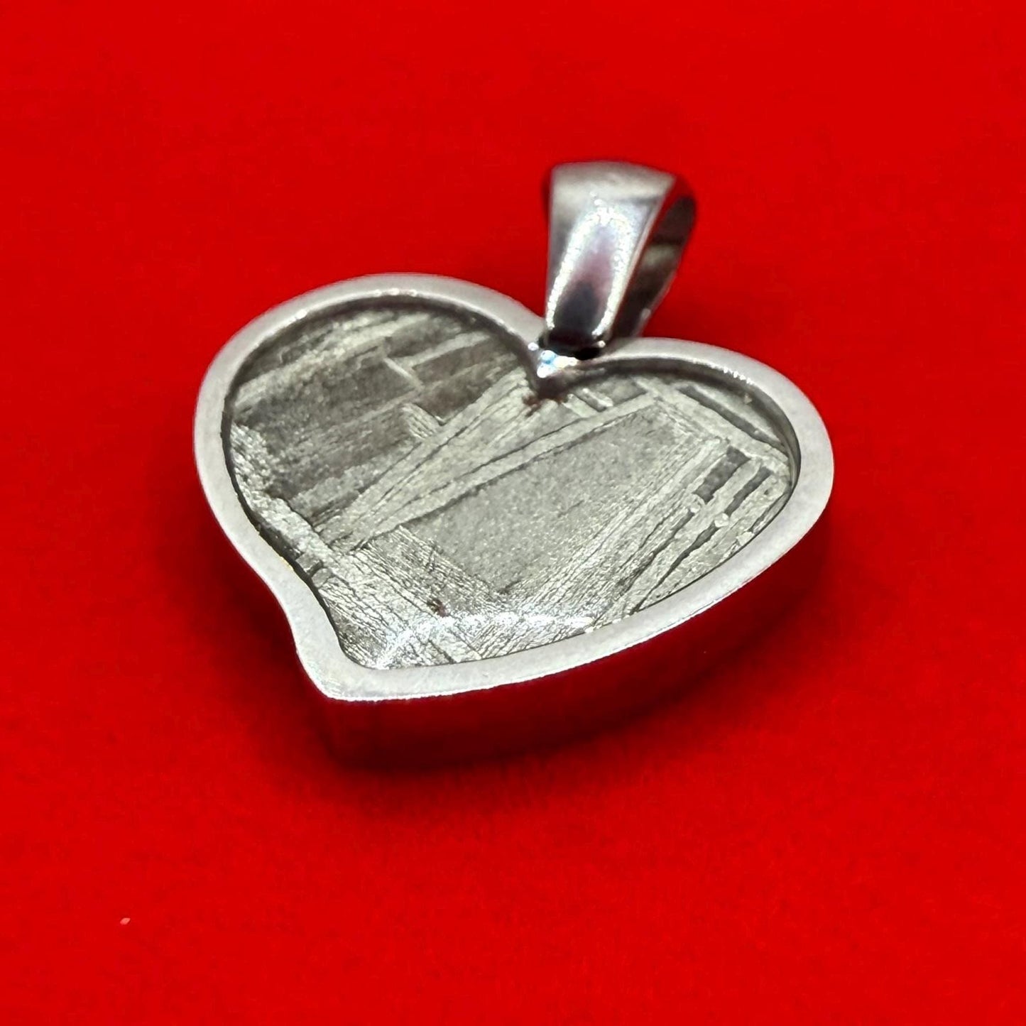 Muonionalusta Meteorite Sweetheart Pendant, Heart Shaped Pendant, Stainless Steel Pendant, Space Gift, Cosmic Pendant, 2.23 grams